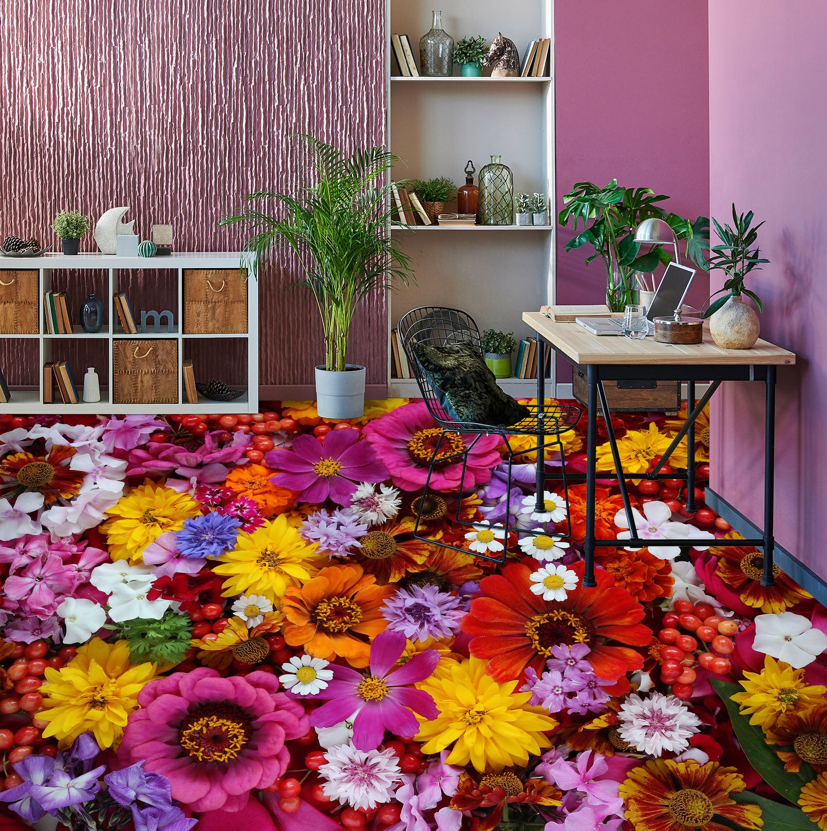 3D Pretty Pink Flowers 073 Floor Mural Wallpaper Murals Rug & Mat Print Epoxy waterproof bath floor