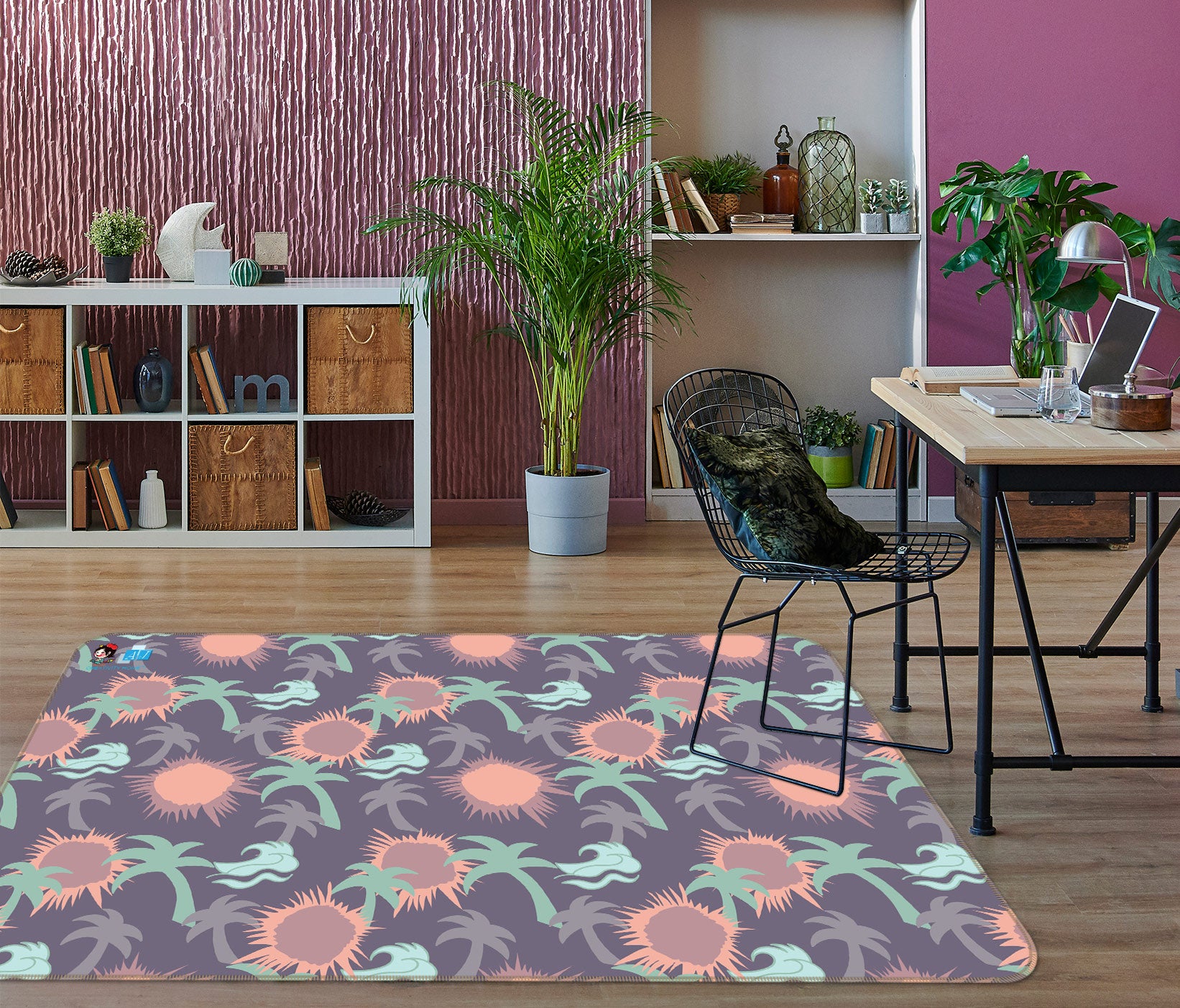 3D Coconut Sun Pattern 9878 Kasumi Loffler Rug Non Slip Rug Mat