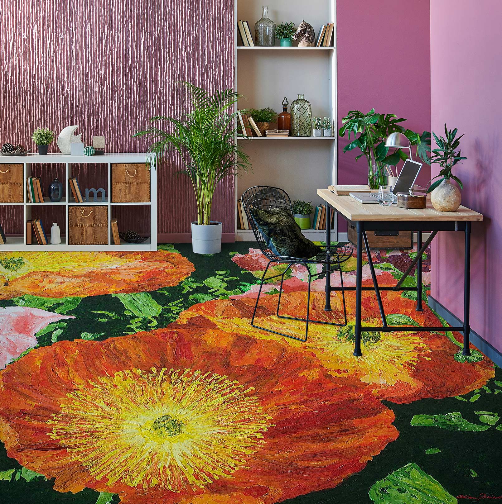 3D Red Flower Yellow Core 9570 Allan P. Friedlander Floor Mural Wallpaper Murals Self-Adhesive Removable Print Epoxy