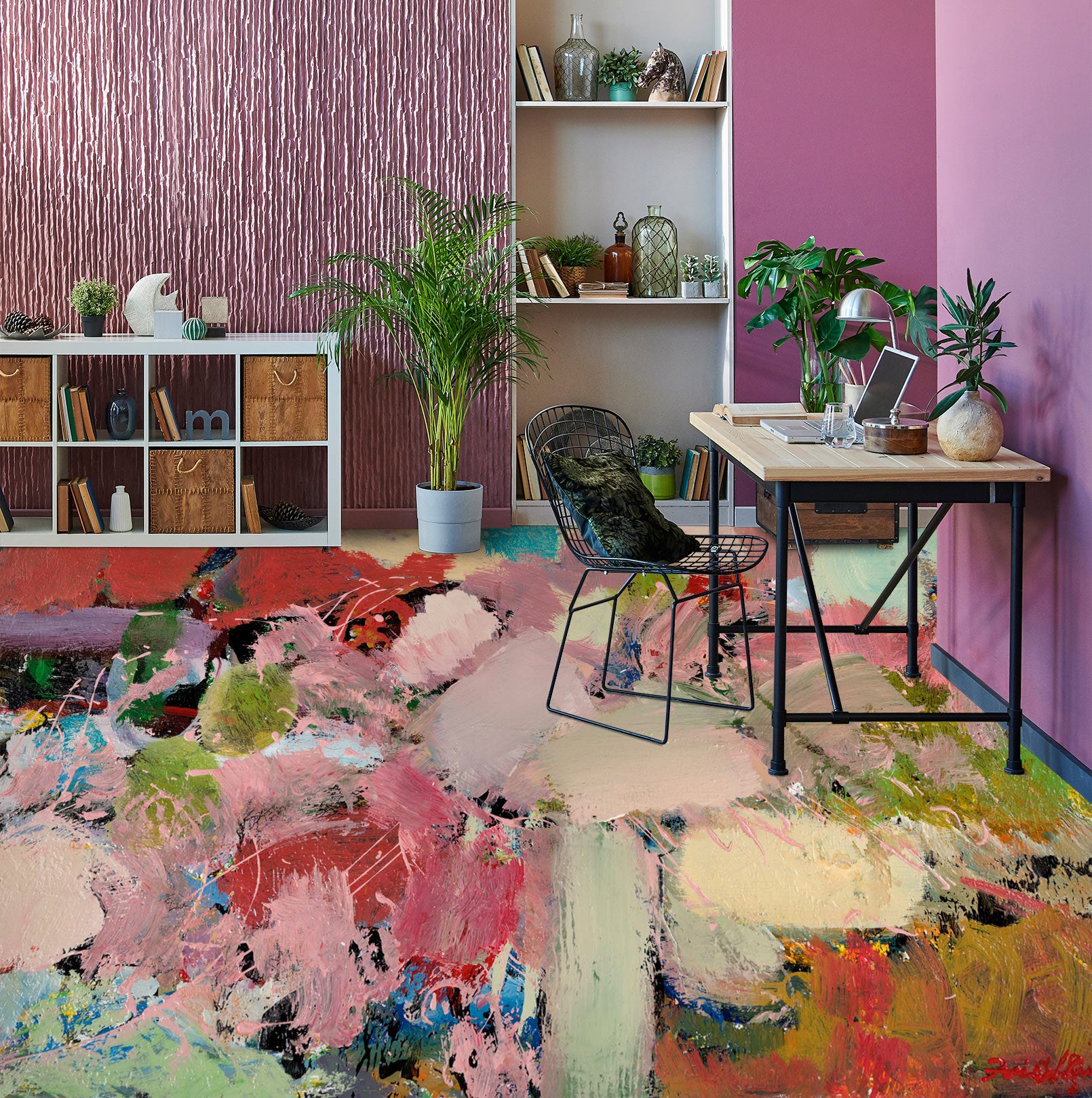 3D Pink Red Paint 9517 Allan P. Friedlander Floor Mural Wallpaper Murals Self-Adhesive Removable Print Epoxy