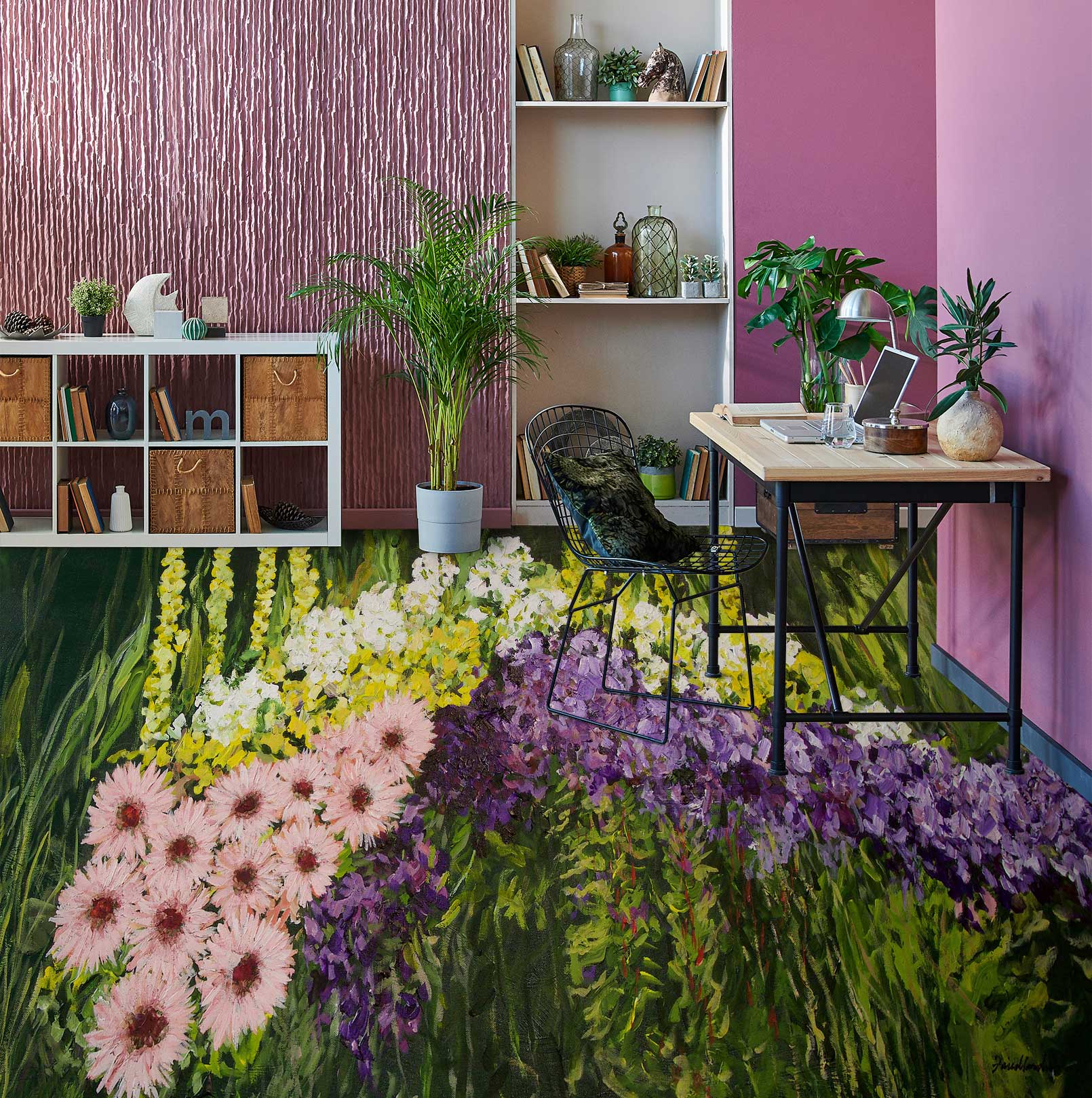 3D Pink Purple Flowers 9643 Allan P. Friedlander Floor Mural Wallpaper Murals Self-Adhesive Removable Print Epoxy