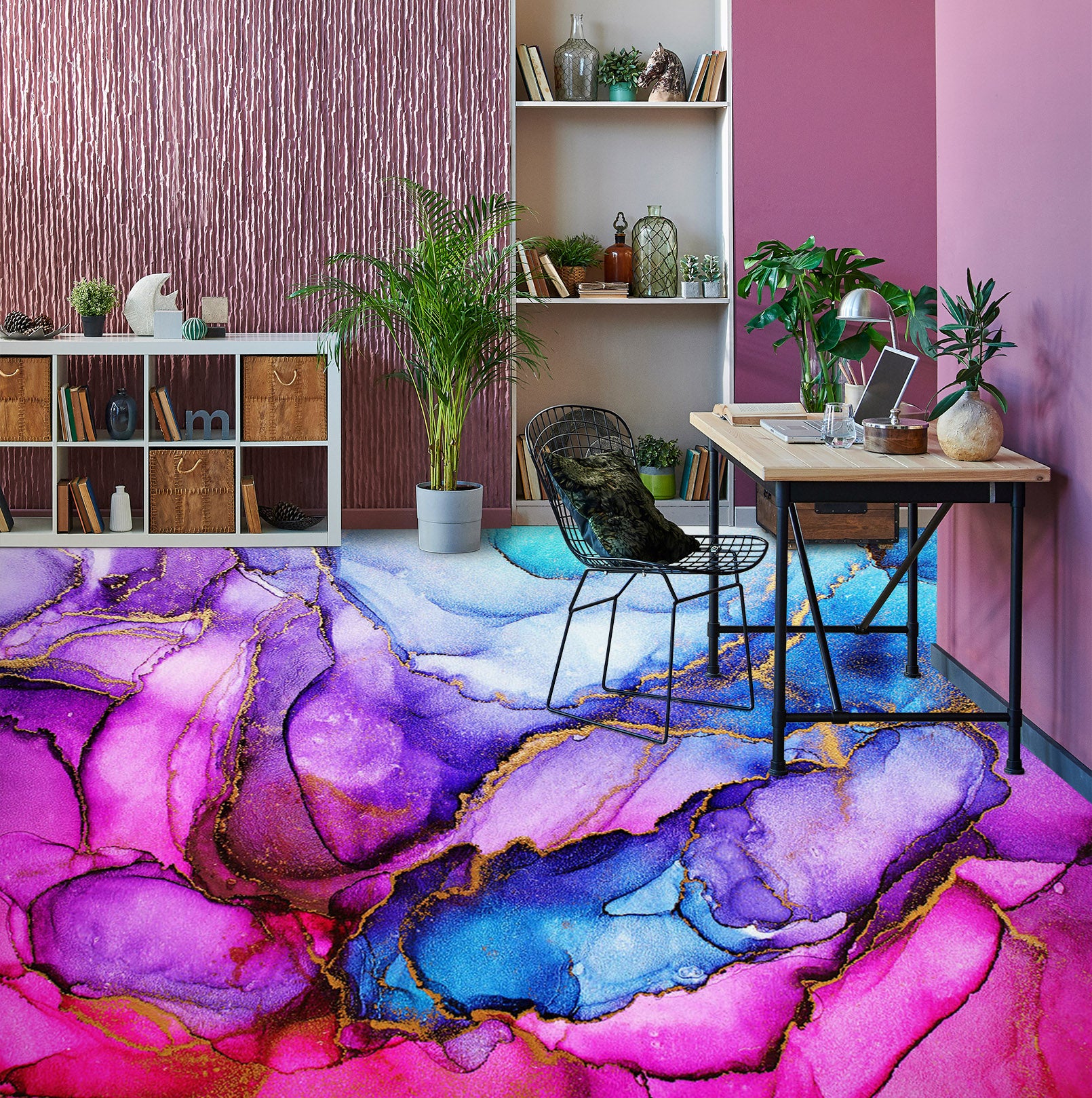 3D Blue And Dark Purple 1250 Floor Mural Wallpaper Murals Self-Adhesive Removable Print Epoxy