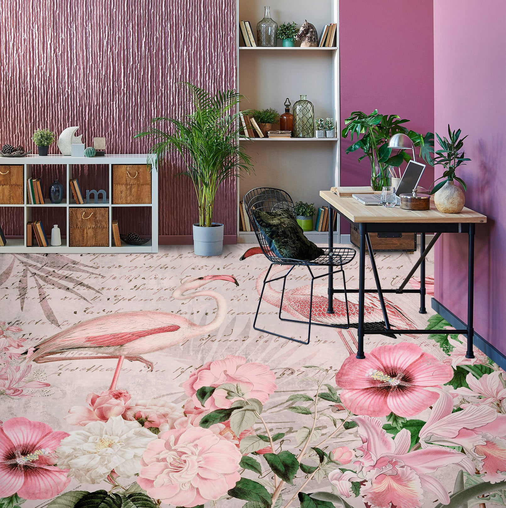 3D Pink Flower Flamingo 104143 Andrea Haase Floor Mural Wallpaper Murals Self-Adhesive Removable Print Epoxy