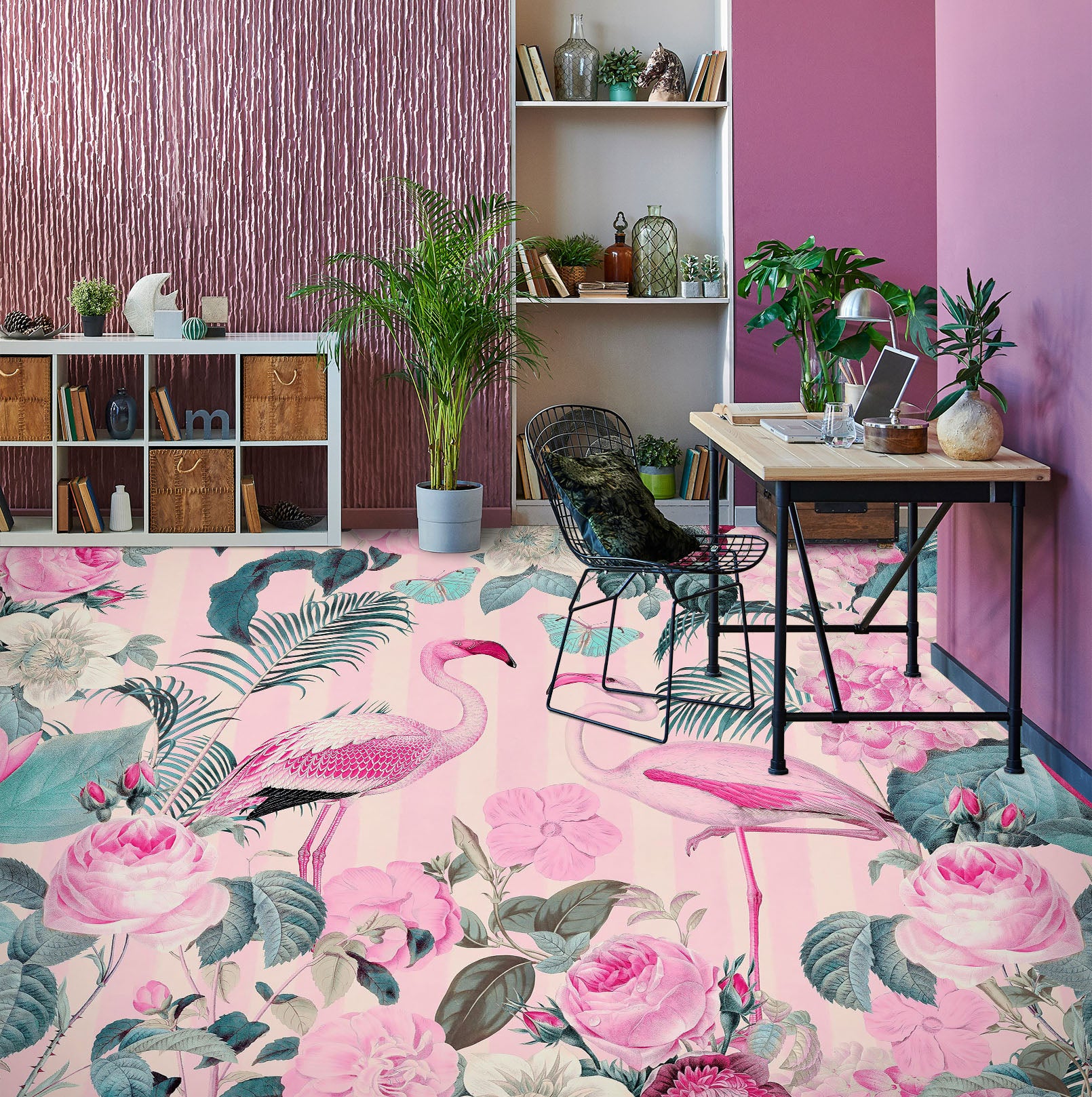 3D Pink Rose Flamingo 104146 Andrea Haase Floor Mural Wallpaper Murals Self-Adhesive Removable Print Epoxy