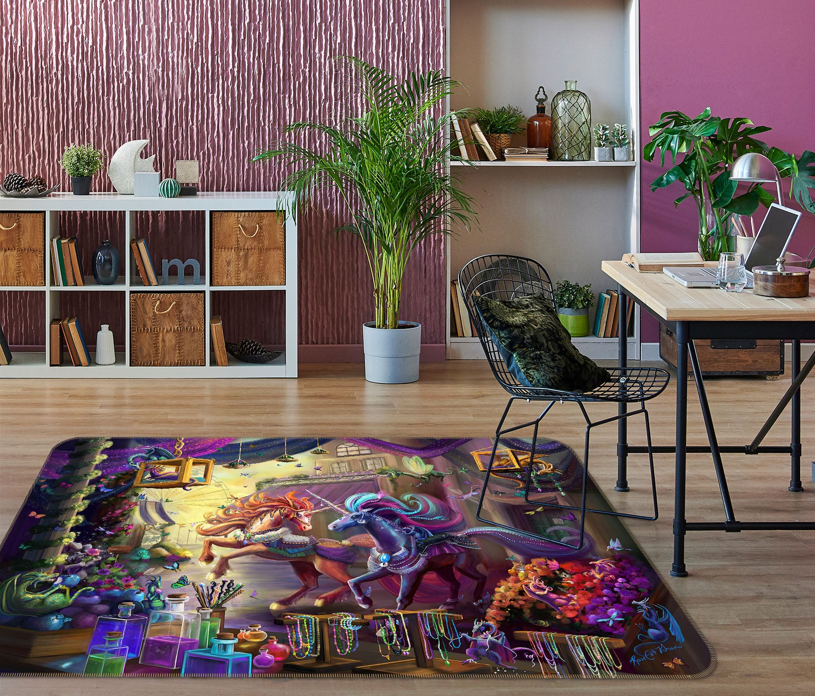 3D Two Unicorns 3022 Rose Catherine Khan Rug Non Slip Rug Mat