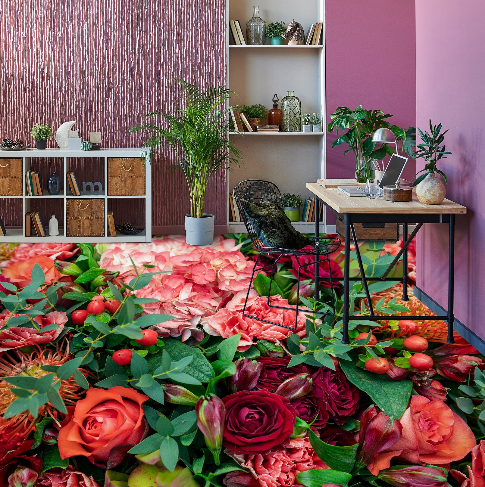 3D Crimson Roses 1190 Floor Mural Wallpaper Murals Self-Adhesive Removable Print Epoxy