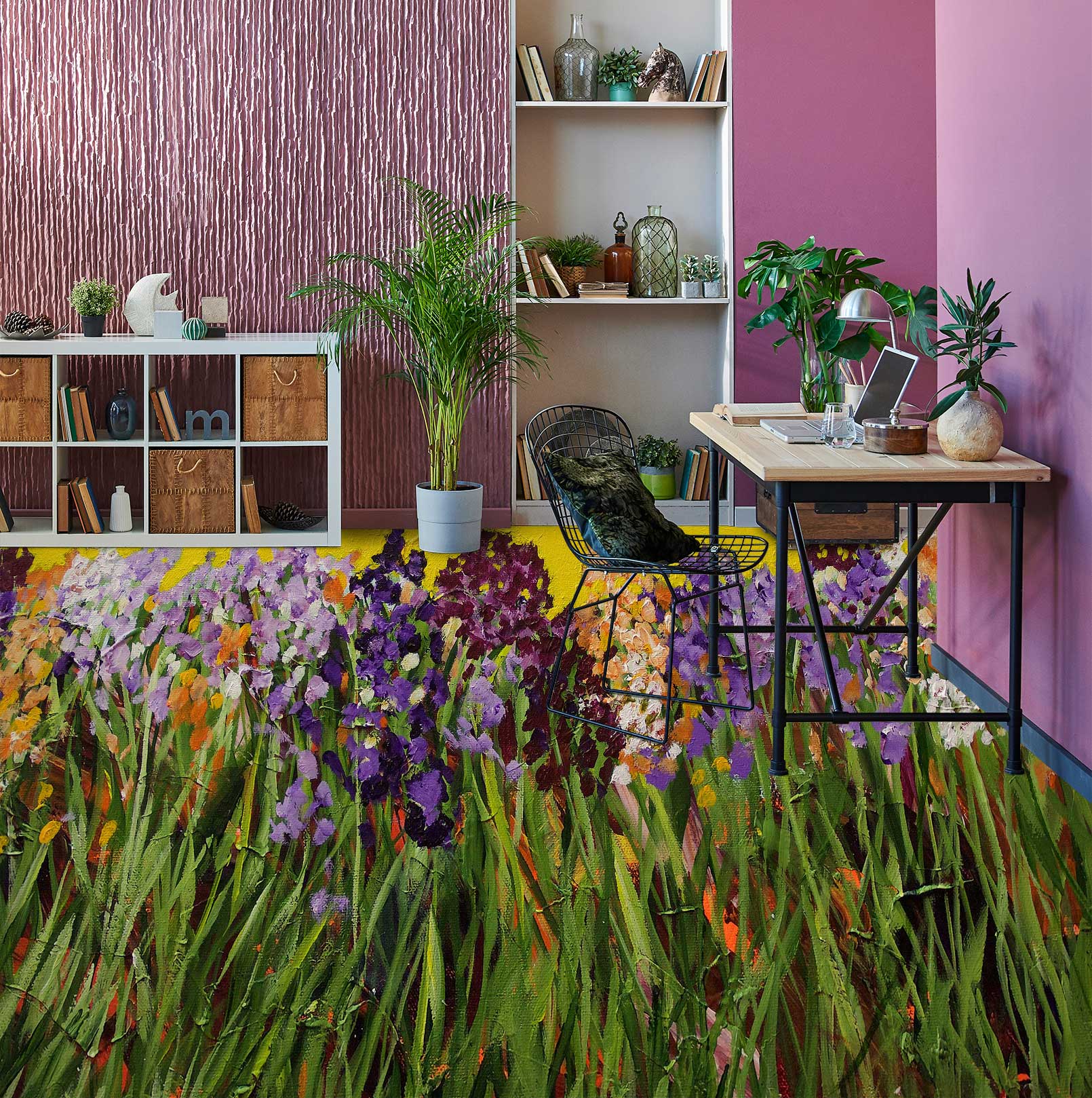3D Grass Purple Flowers 9676 Allan P. Friedlander Floor Mural Wallpaper Murals Self-Adhesive Removable Print Epoxy
