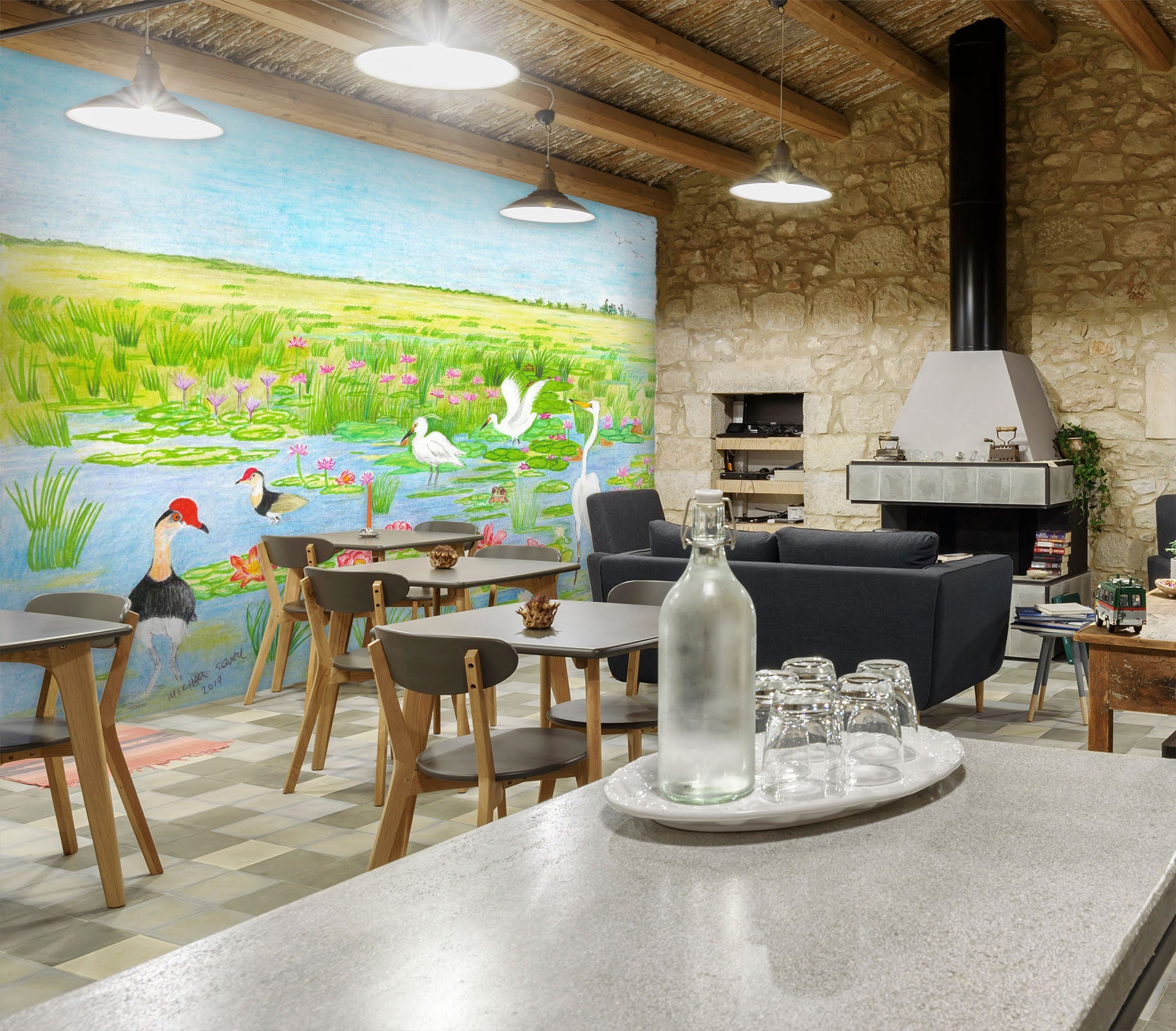 3D Spring Pond 1407 Michael Sewell Wall Mural Wall Murals