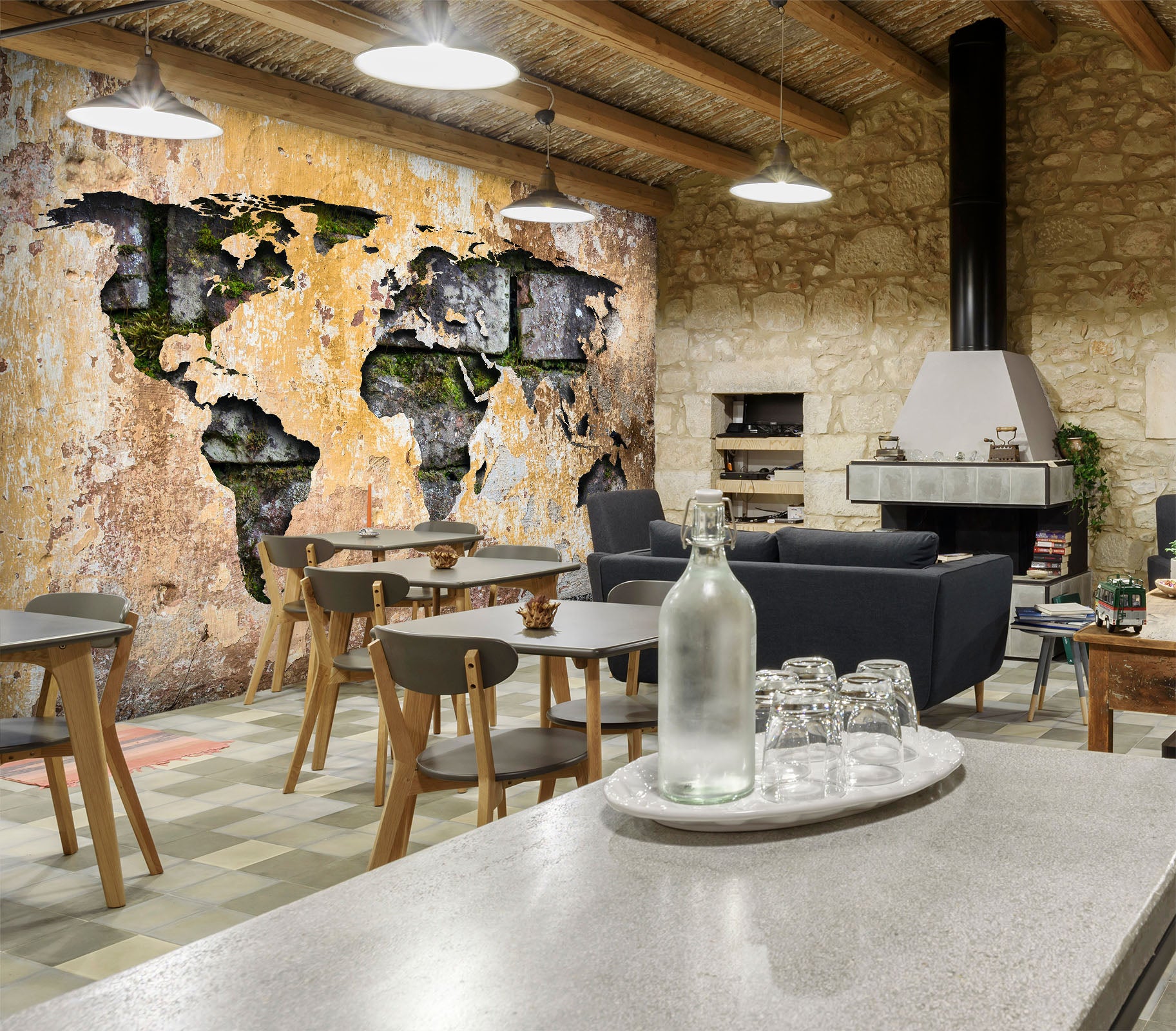 3D Black Pattern 2106 World Map Wall Murals