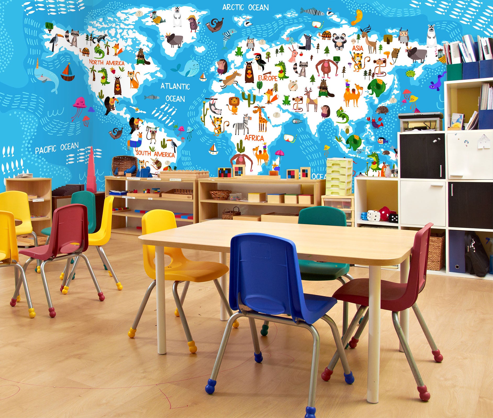 3D Abstract Dolphin 2109 World Map Wall Murals