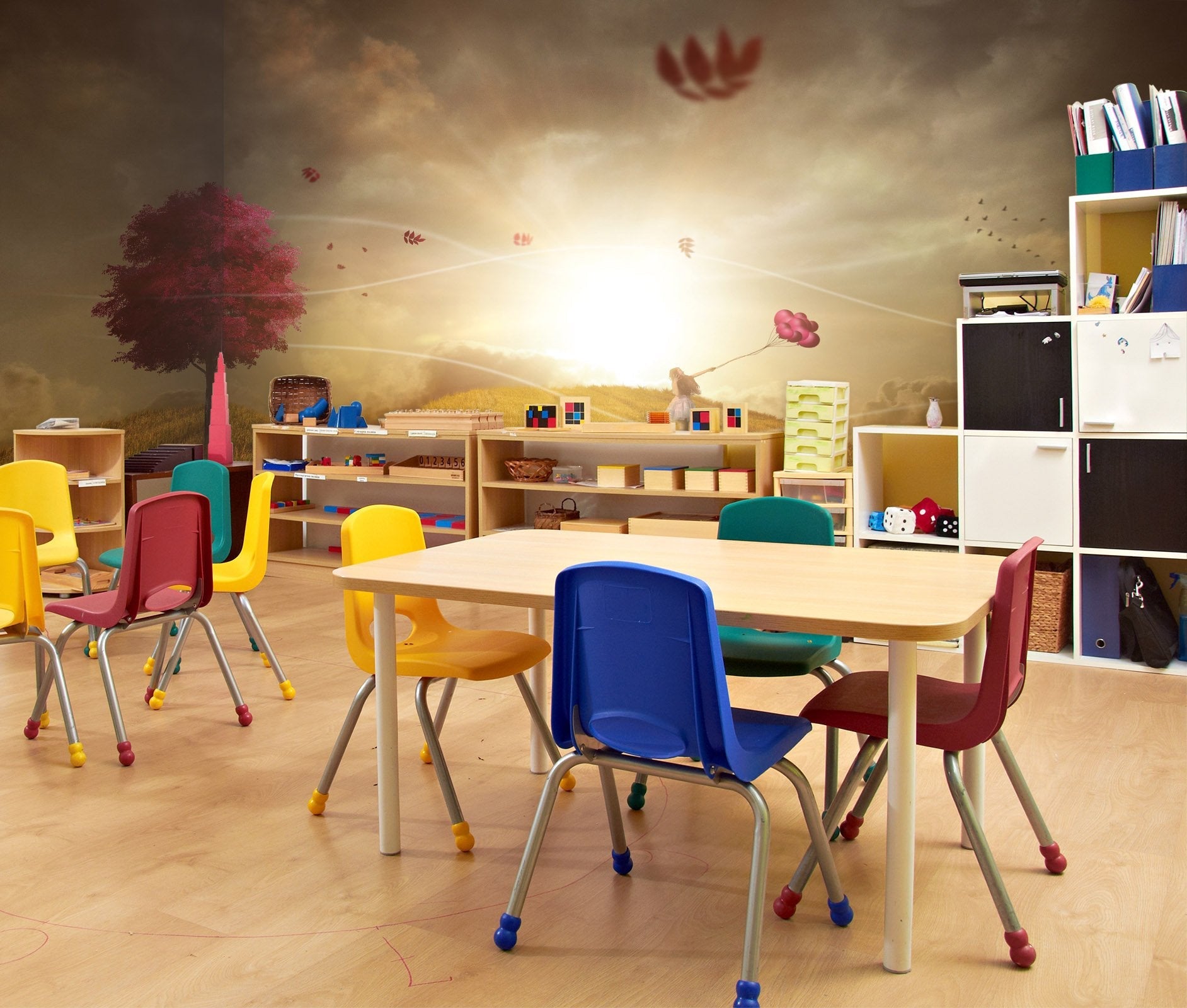 3D girl with balloon on the grass 08 Wall Murals Wallpaper AJ Wallpaper 2