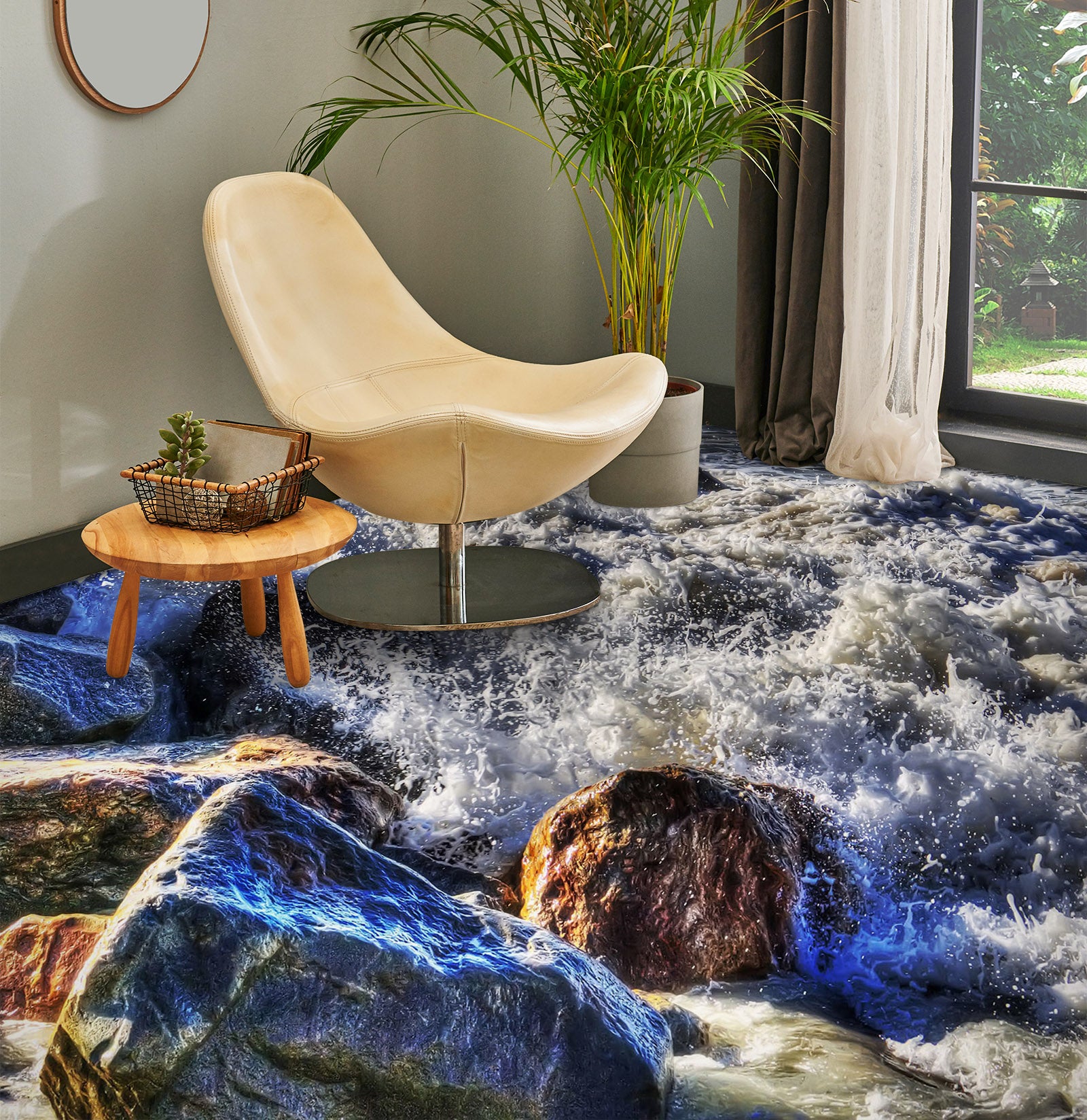 3D Shiny Blue Sea Stones 1426 Floor Mural Wallpaper Murals Self-Adhesive Removable Print Epoxy