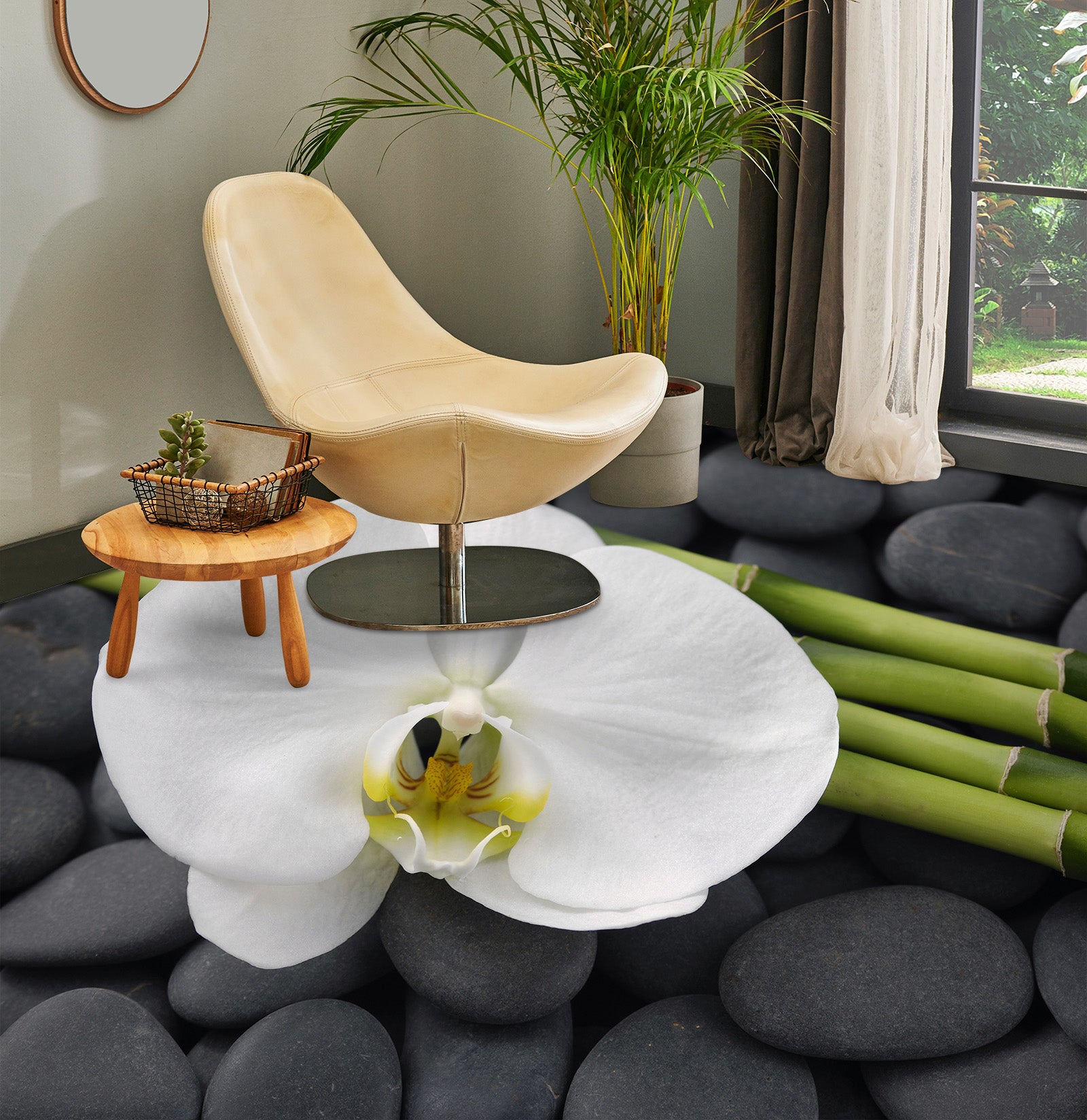 3D White Phalaenopsis 1517 Floor Mural Wallpaper Murals Self-Adhesive Removable Print Epoxy