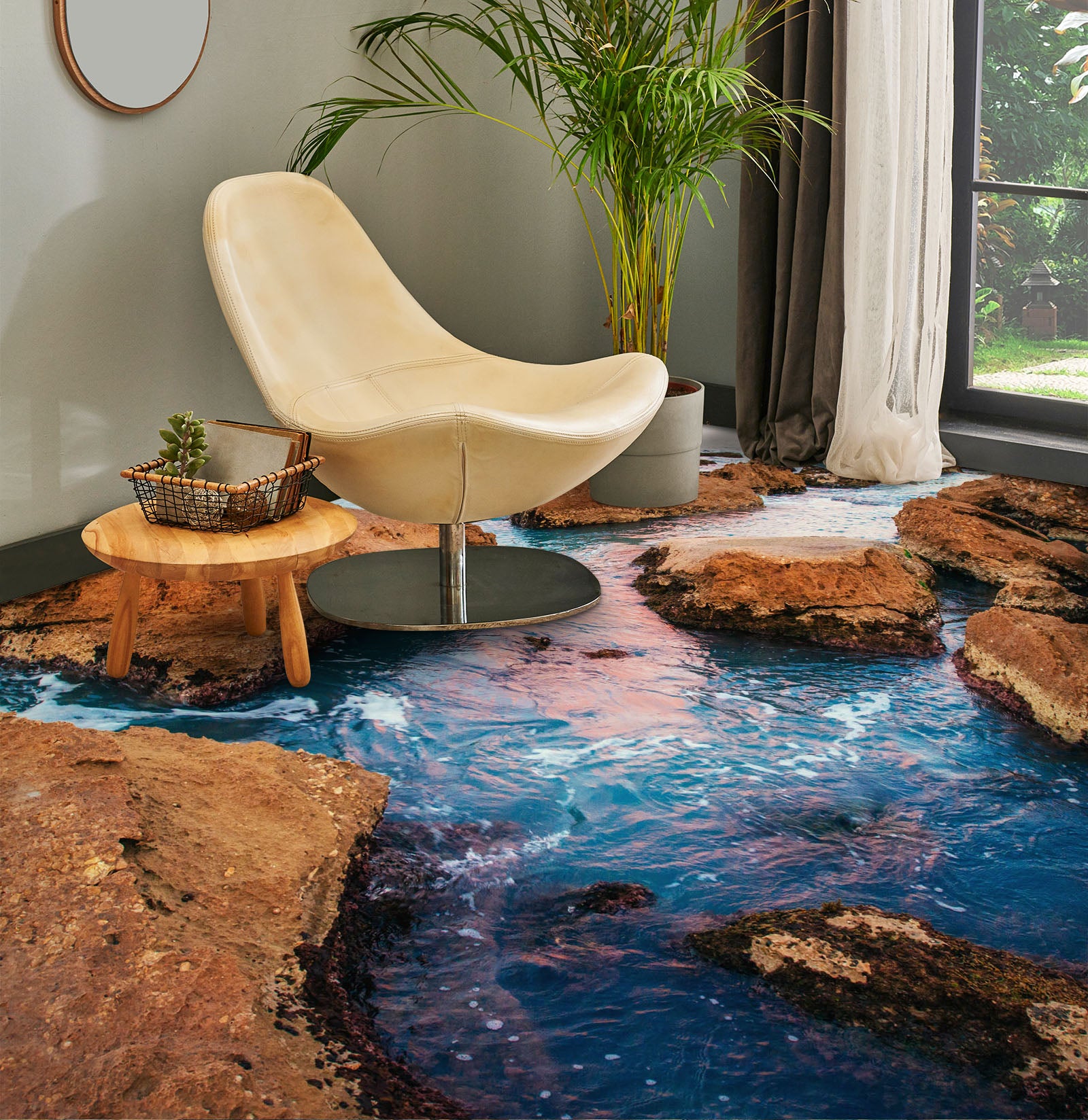 3D Faint Pink Sea 1291 Floor Mural