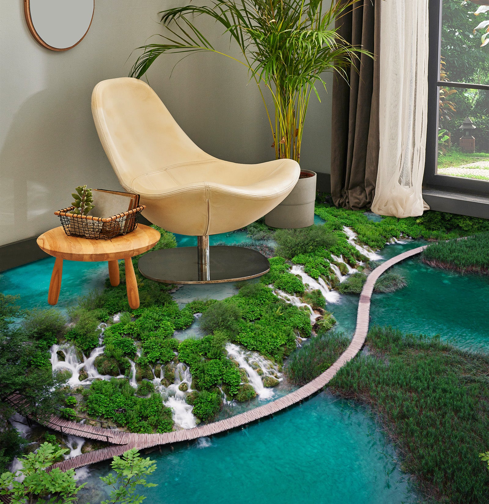 3D Waterfall In The Forest 513 Floor Mural Wallpaper Murals Rug & Mat Print Epoxy waterproof bath floor