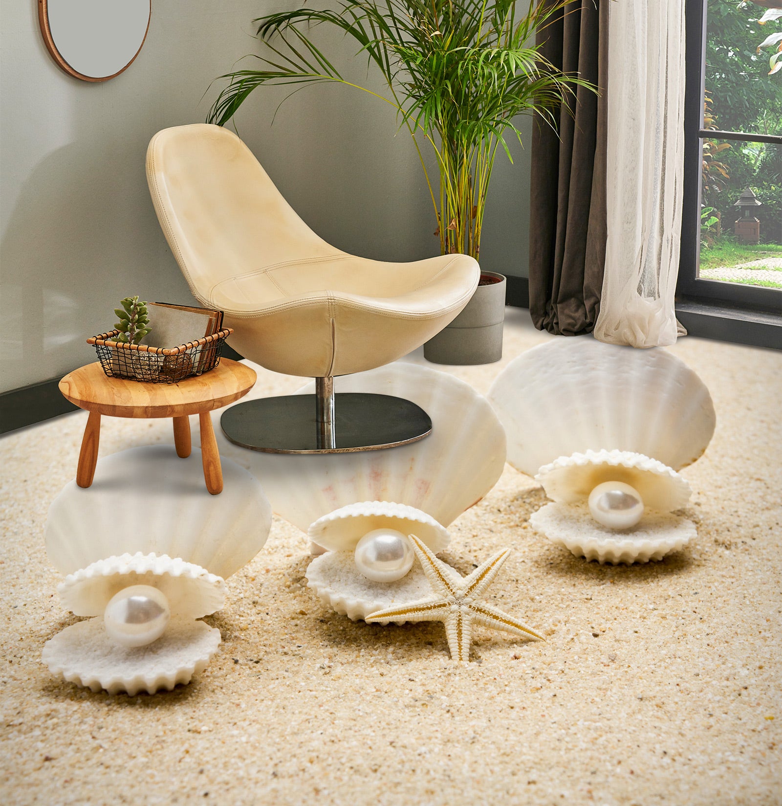 3D Three Pearl Shells 1108 Floor Mural Wallpaper Murals Self-Adhesive Removable Print Epoxy