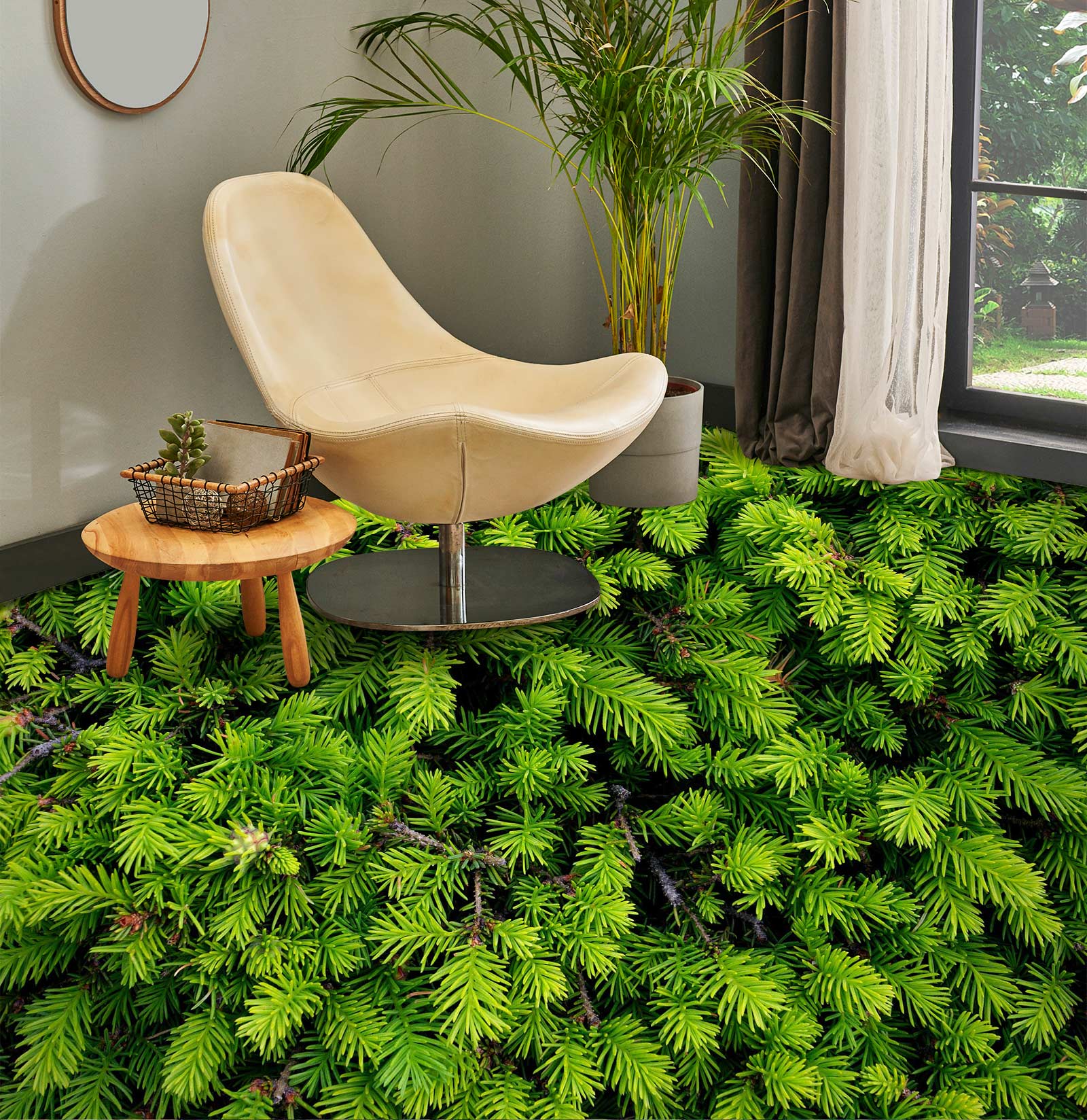 3D Green Pine Leaves 1399 Floor Mural Wallpaper Murals Self-Adhesive Removable Print Epoxy