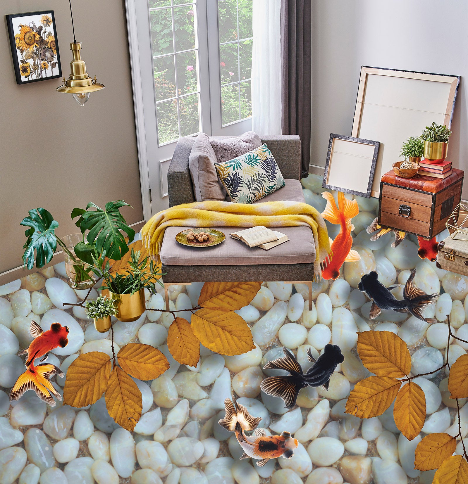 3D Fall Leaves Over Water 227 Floor Mural Wallpaper Murals Rug & Mat Print Epoxy waterproof bath floor