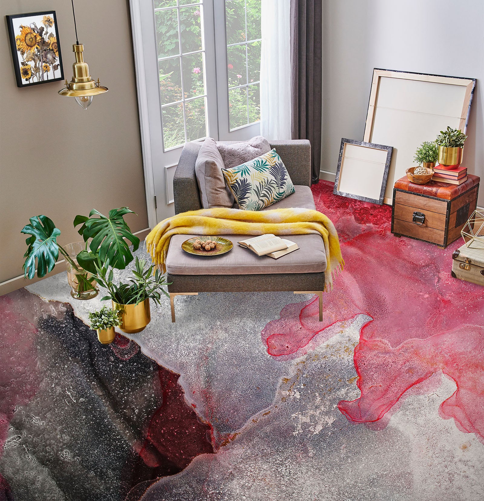 3D Pink And White Layered 911 Floor Mural Wallpaper Murals Rug & Mat Print Epoxy waterproof bath floor