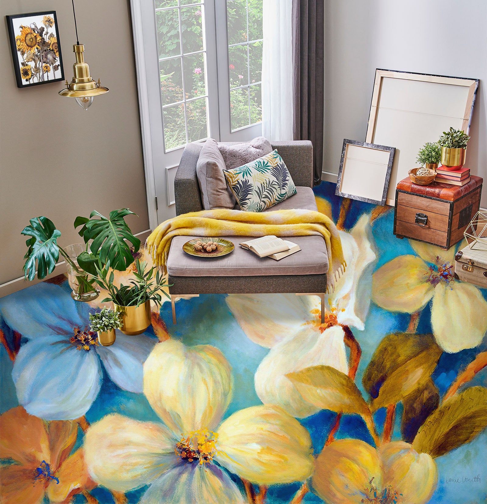 3D Delicate Yellow Flowers 1439 Floor Mural Wallpaper Murals Self-Adhesive Removable Print Epoxy