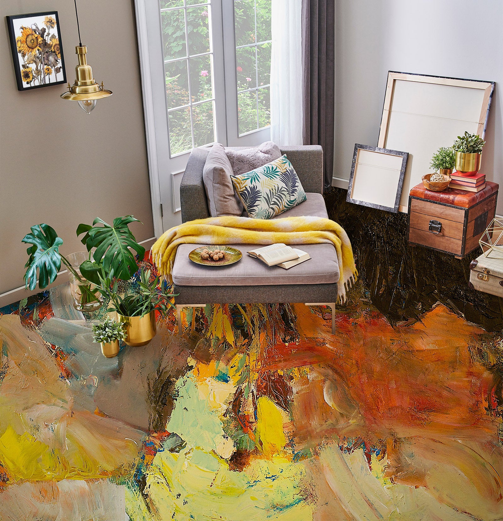 3D Brown-Yellow Paint Pattern 9917 Allan P. Friedlander Floor Mural Wallpaper Murals Self-Adhesive Removable Print Epoxy