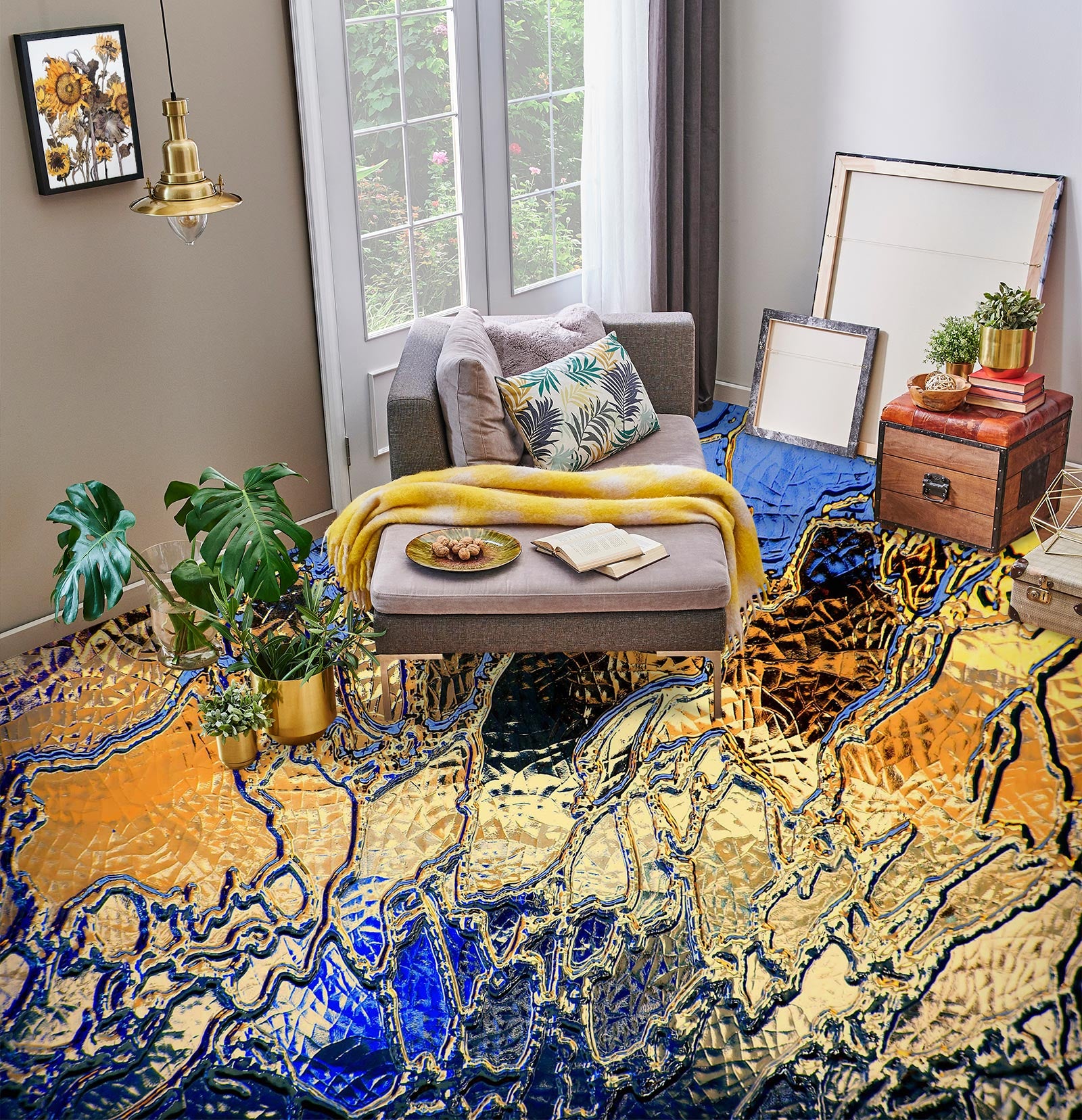 3D Abstract Gold Color 1330 Floor Mural Wallpaper Murals Self-Adhesive Removable Print Epoxy