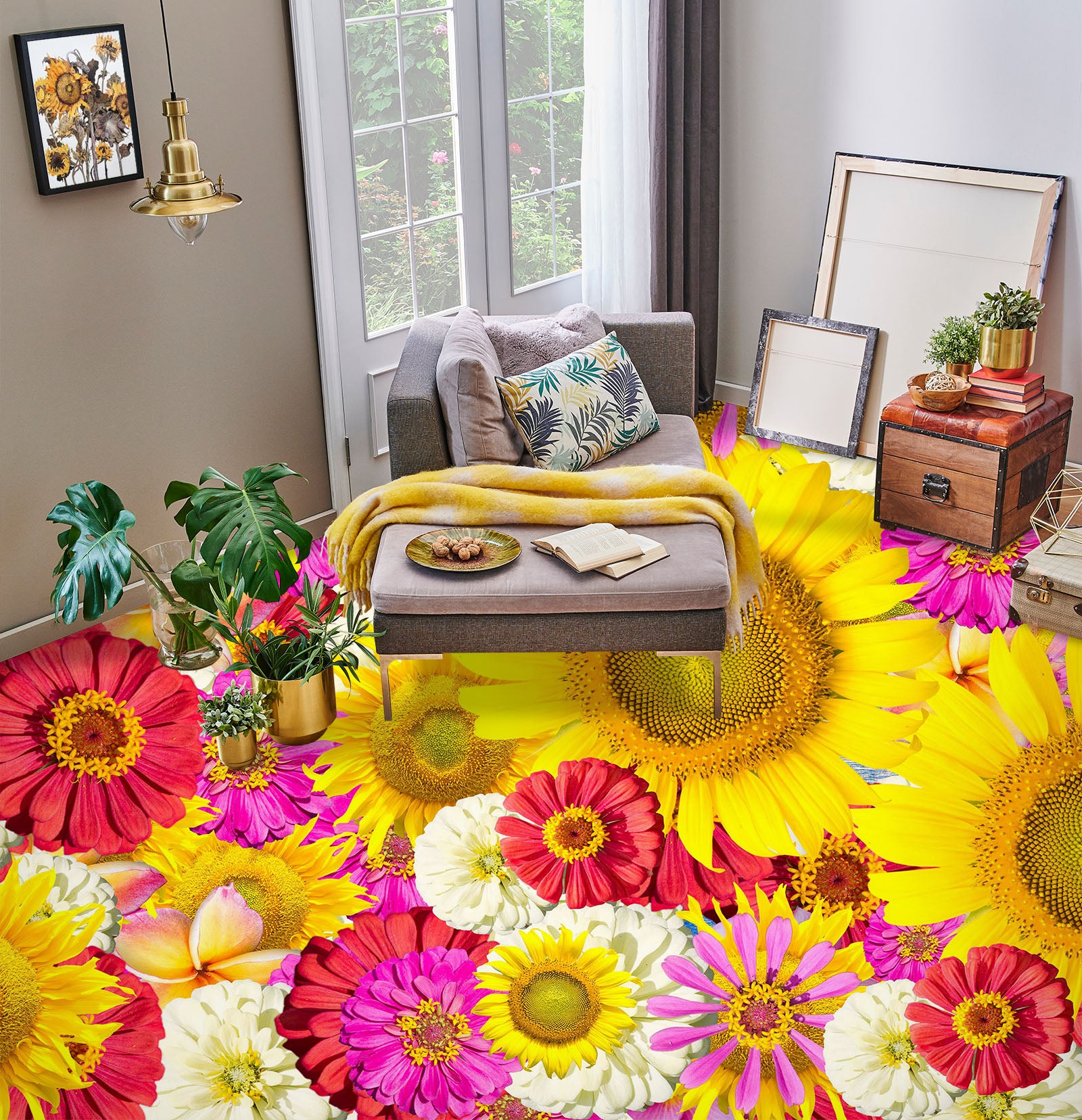 3D Bright Sunflowers 318 Floor Mural Wallpaper Murals Rug & Mat Print Epoxy waterproof bath floor