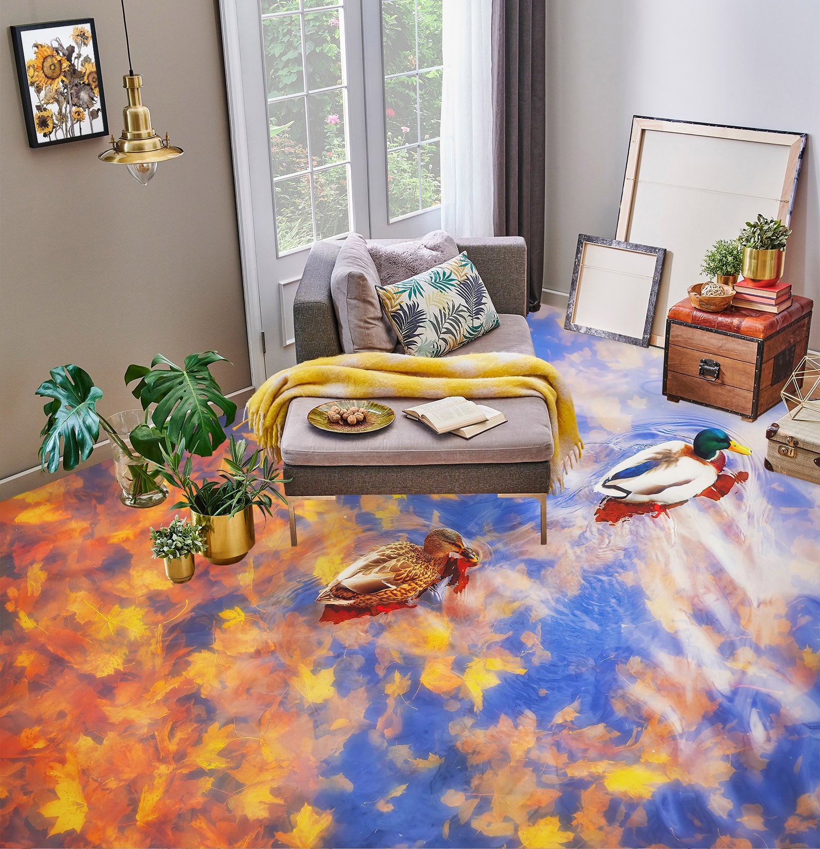 3D Two Dreamy Ducks 260 Floor Mural Wallpaper Murals Rug & Mat Print Epoxy waterproof bath floor