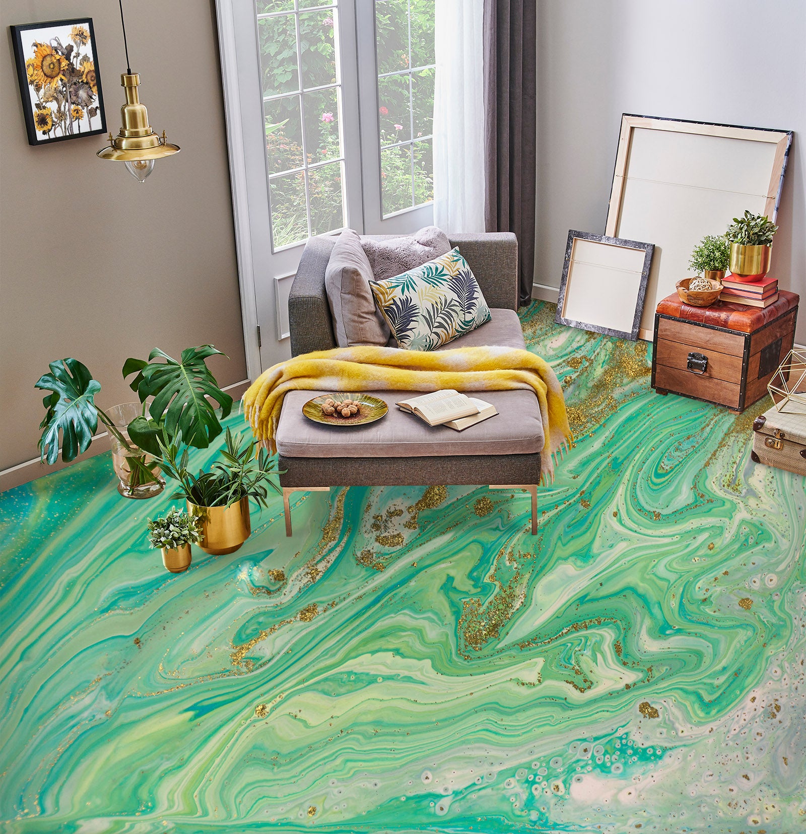 3D Green Texture Art 762 Floor Mural