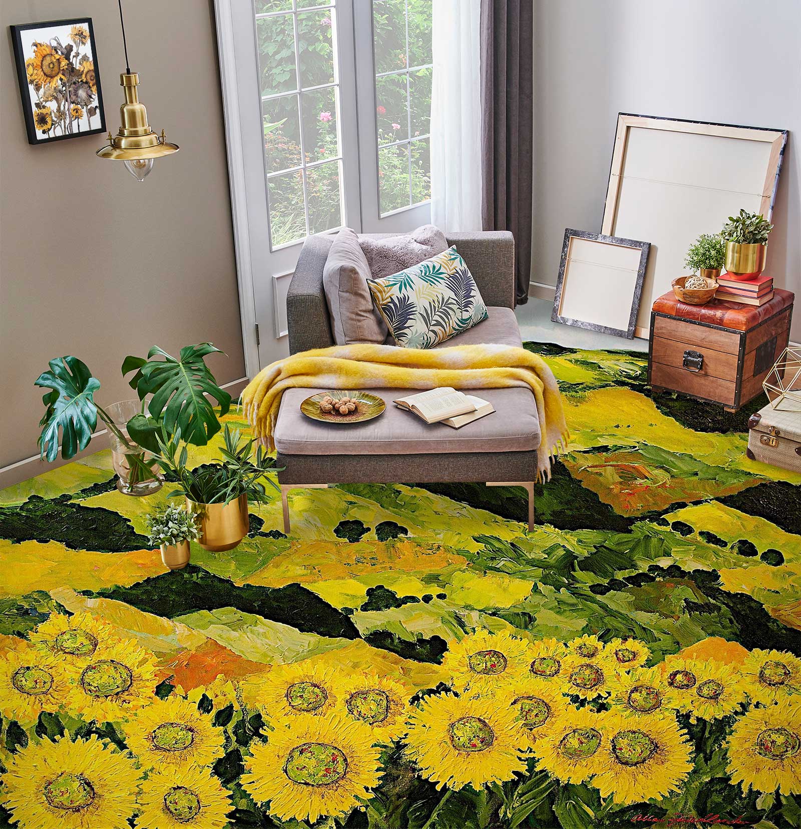 3D Hillside Sunflower Bush 9613 Allan P. Friedlander Floor Mural Wallpaper Murals Self-Adhesive Removable Print Epoxy