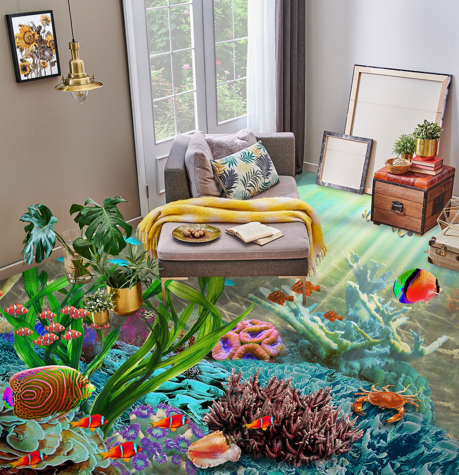 3D Sunshine Coral Fish 96214 Adrian Chesterman Floor Mural Wallpaper Murals Self-Adhesive Removable Print Epoxy