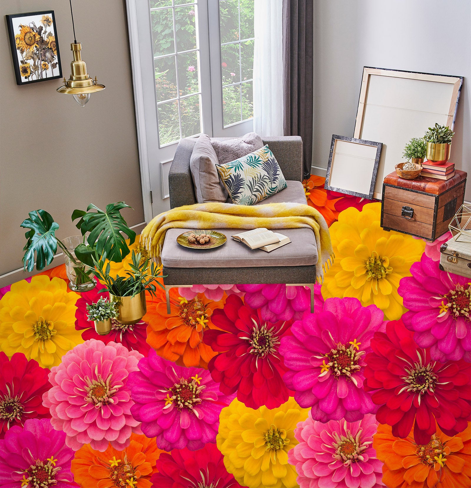 3D Colored Zinnia 305 Floor Mural Wallpaper Murals Rug & Mat Print Epoxy waterproof bath floor