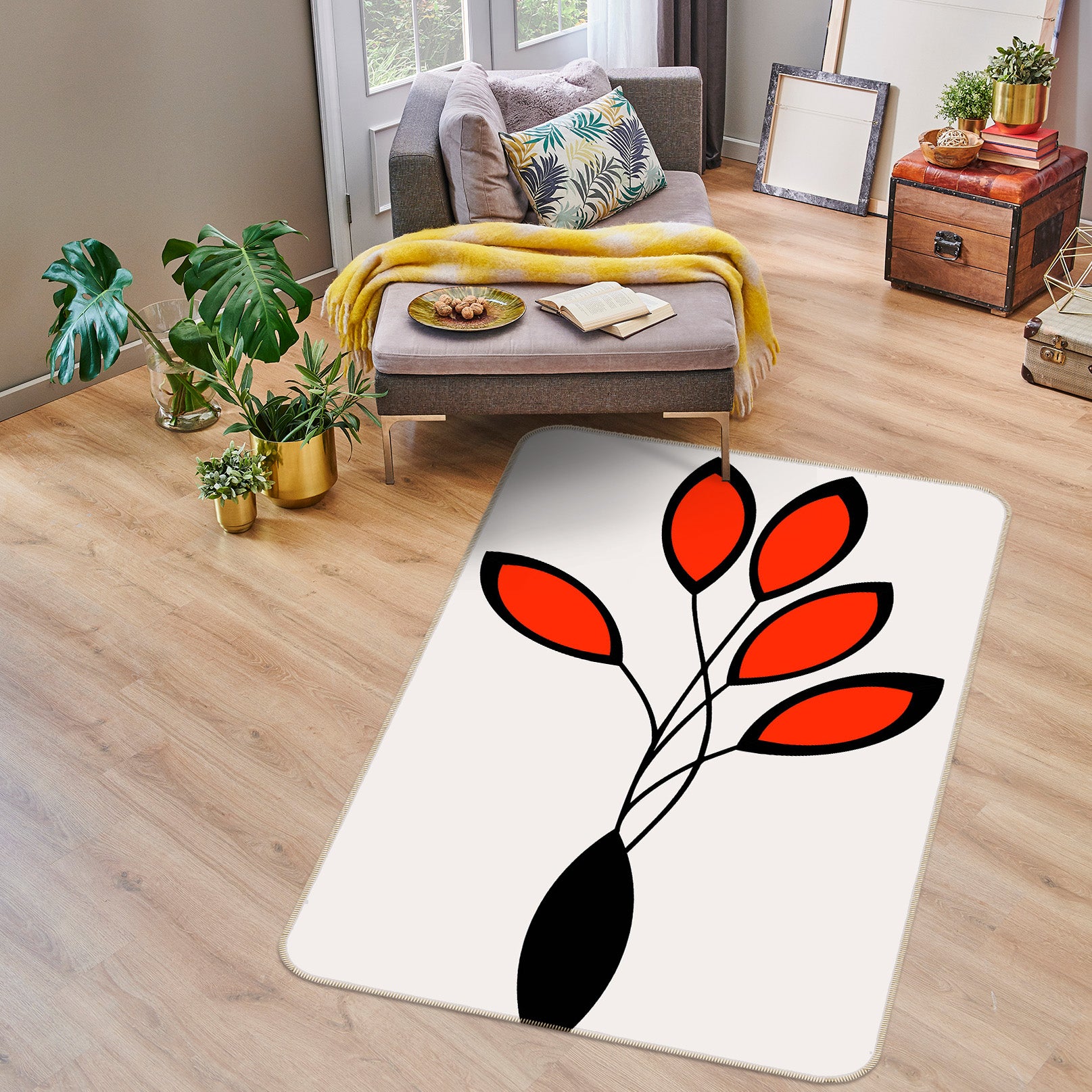 3D Red Leaf Shape 1025 Boris Draschoff Rug Non Slip Rug Mat