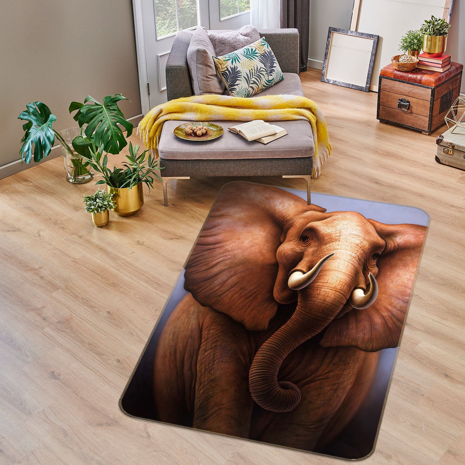 3D Elephant 1070 Jerry LoFaro Rug Non Slip Rug Mat