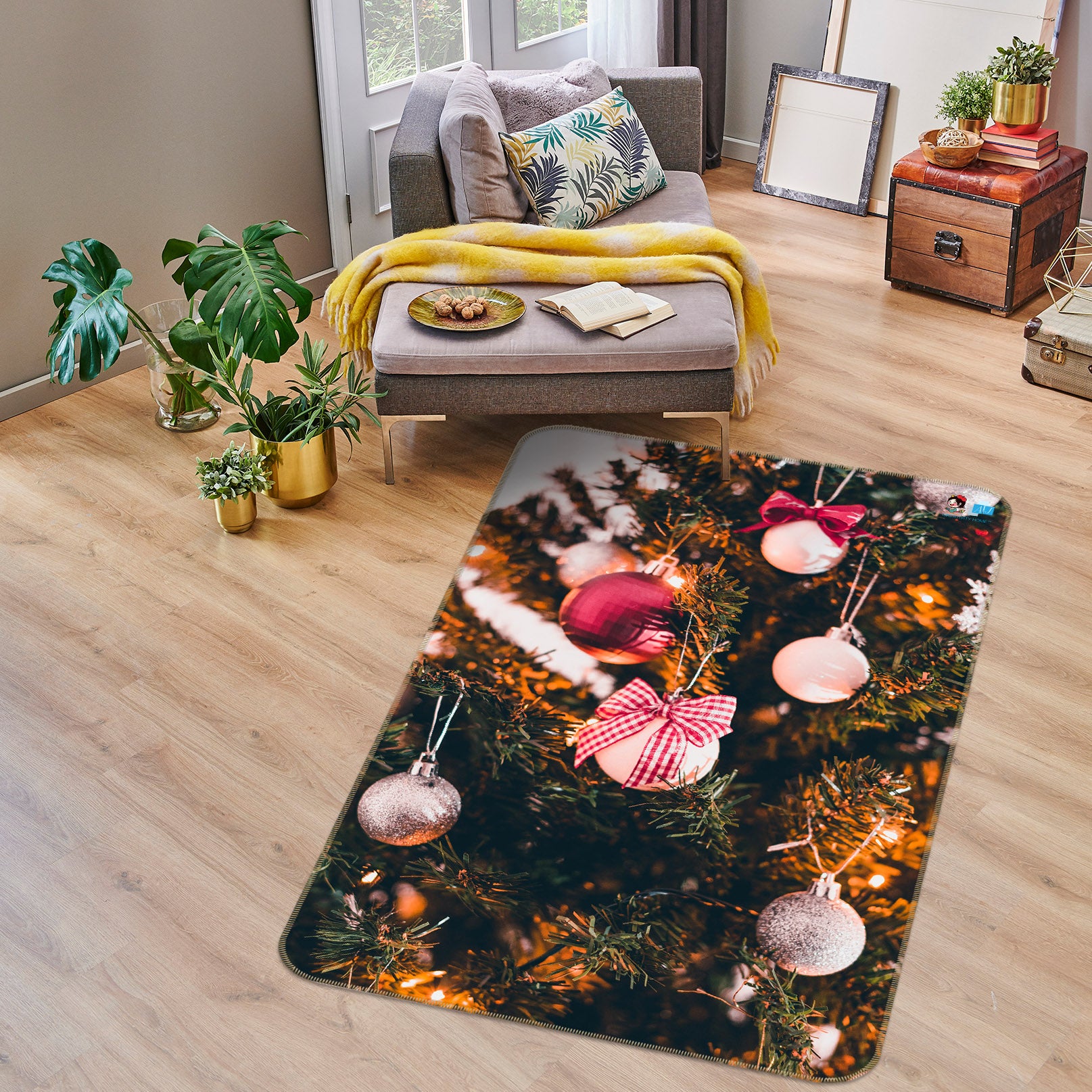 3D Ball Bow Tree 57041 Christmas Non Slip Rug Mat Xmas