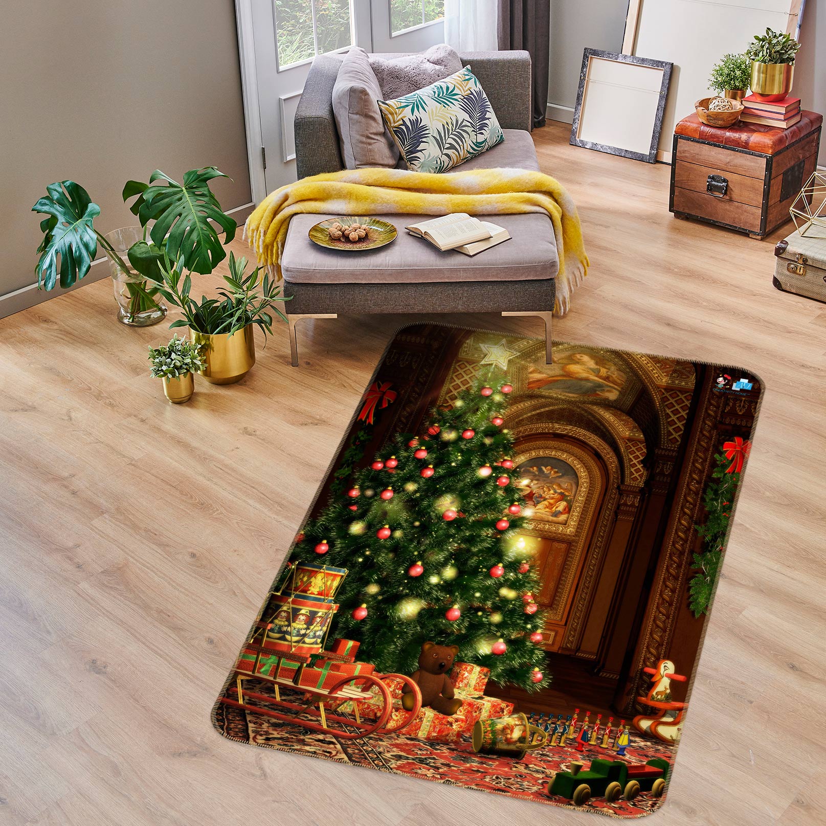 3D Tree Pile Gifts 56177 Christmas Non Slip Rug Mat Xmas