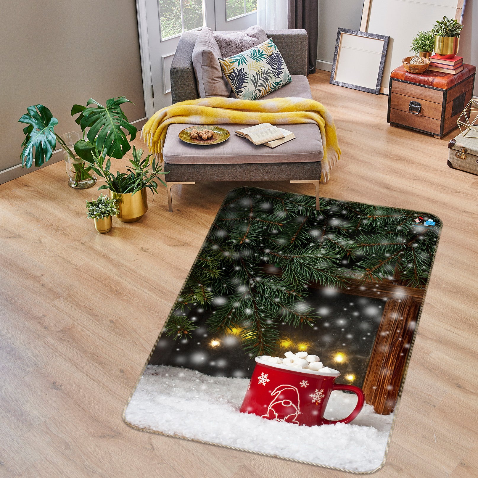 3D Snowflake Red Cup 57048 Christmas Non Slip Rug Mat Xmas