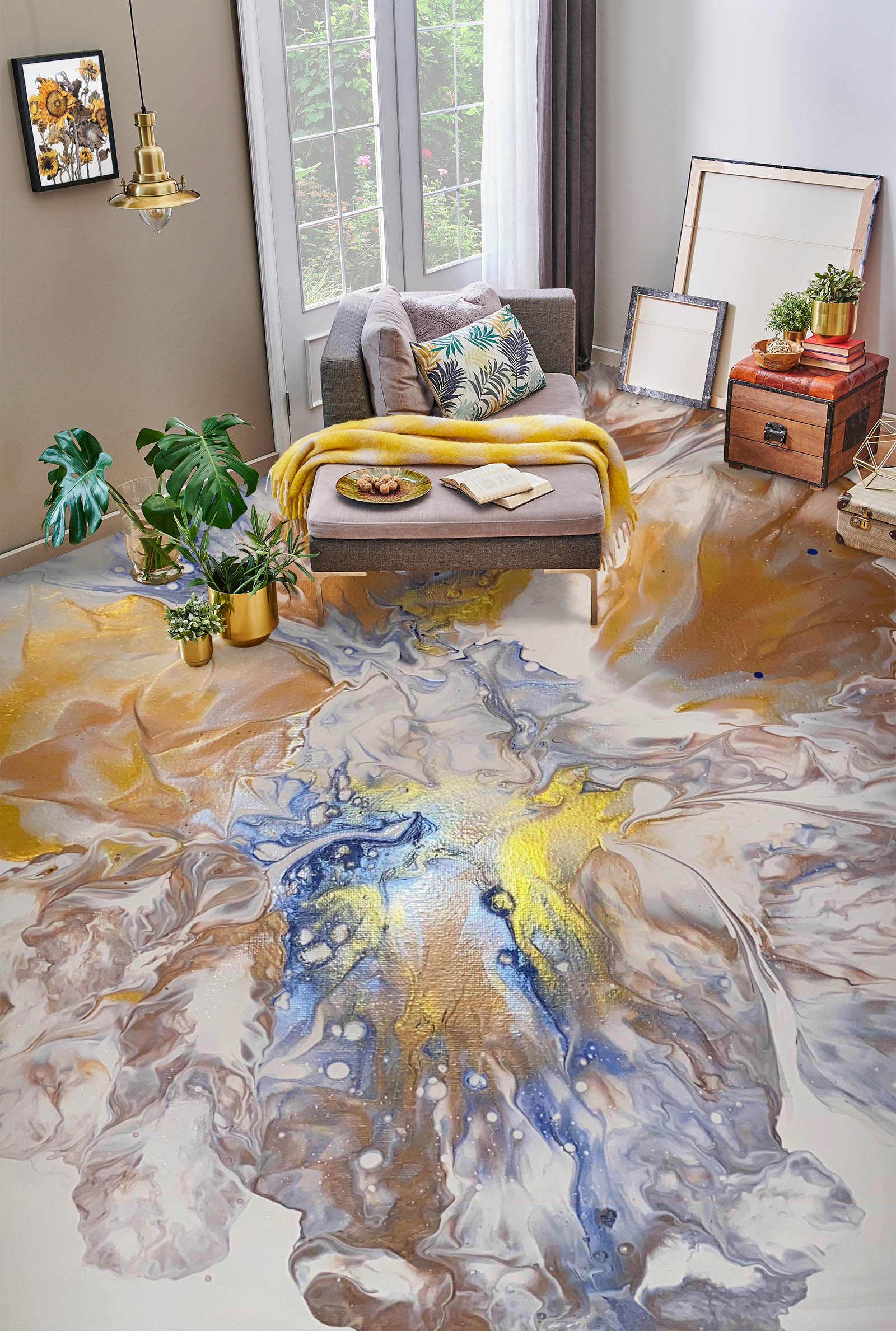 3D Golden Brown Texture 98194 Valerie Latrice Floor Mural Wallpaper Murals Self-Adhesive Removable Print Epoxy