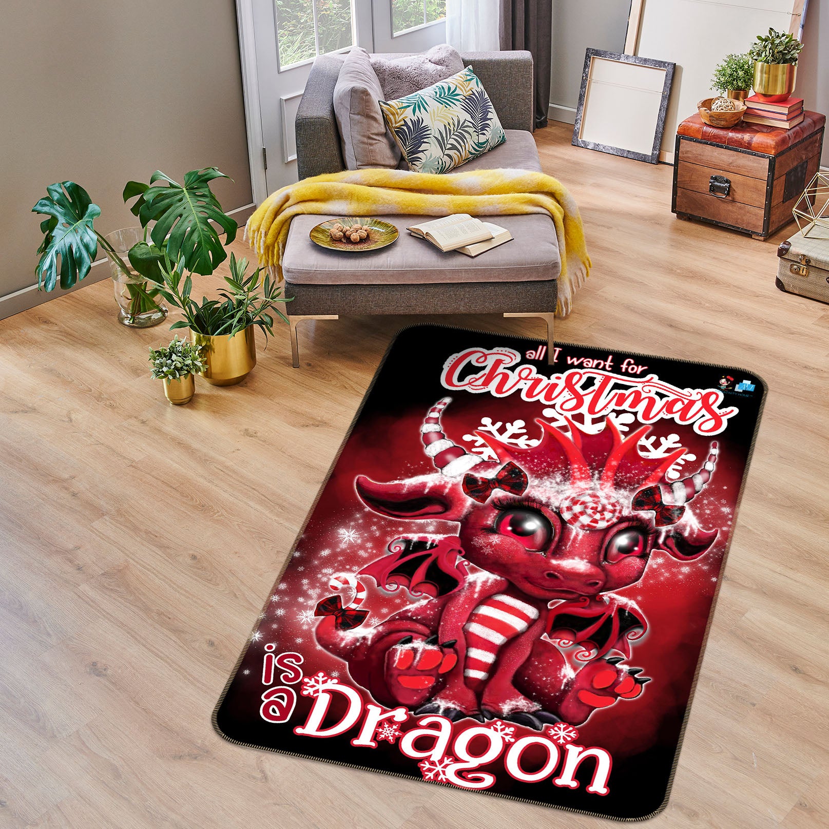3D Christmas Dragon 8514 Sheena Pike Rug Non Slip Rug Mat