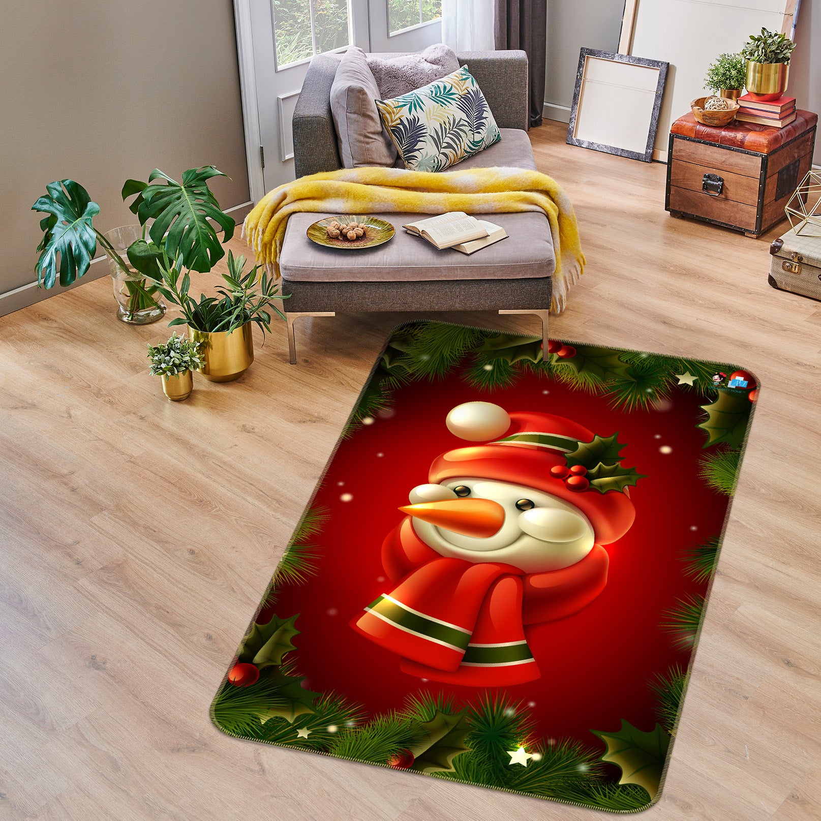 3D Snowman Scarf 57017 Christmas Non Slip Rug Mat Xmas