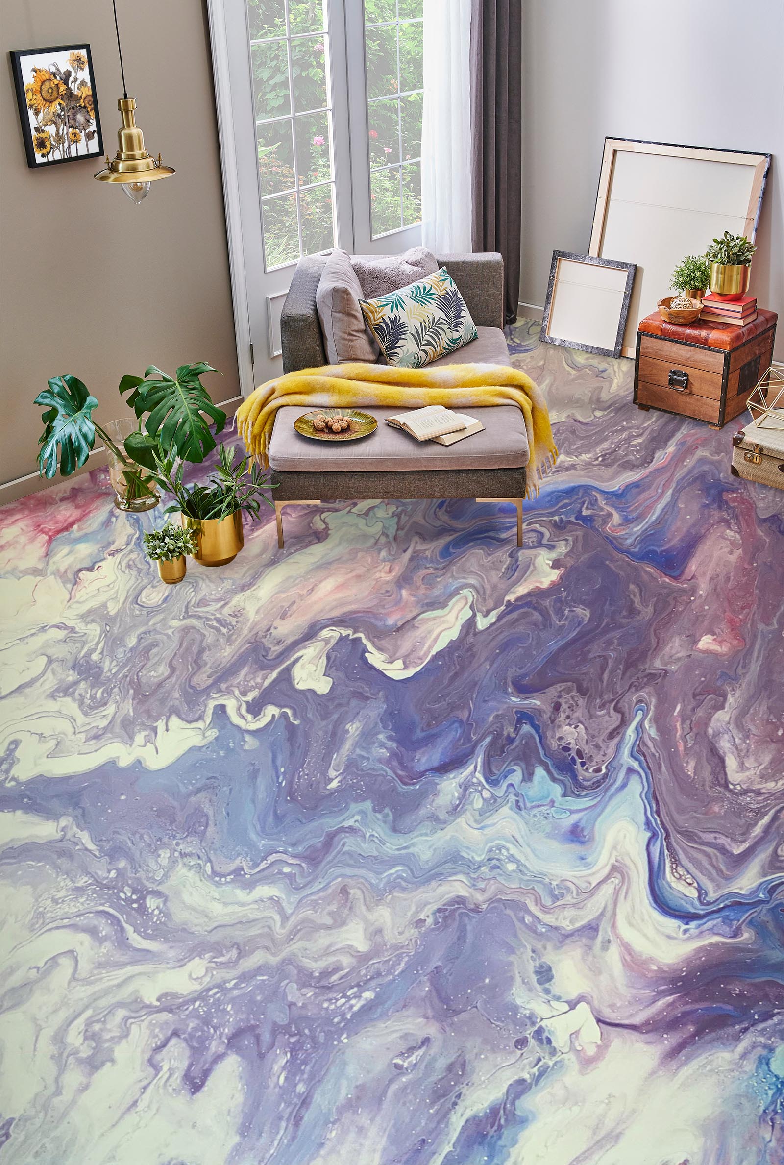 3D Purple Blue Paint Texture 98204 Valerie Latrice Floor Mural Wallpaper Murals Self-Adhesive Removable Print Epoxy
