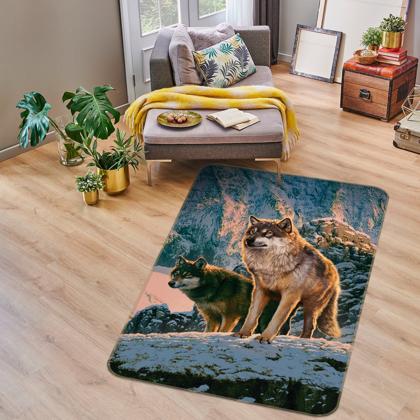 3D Wolf Couple 1088 Vincent Hie Rug Non Slip Rug Mat