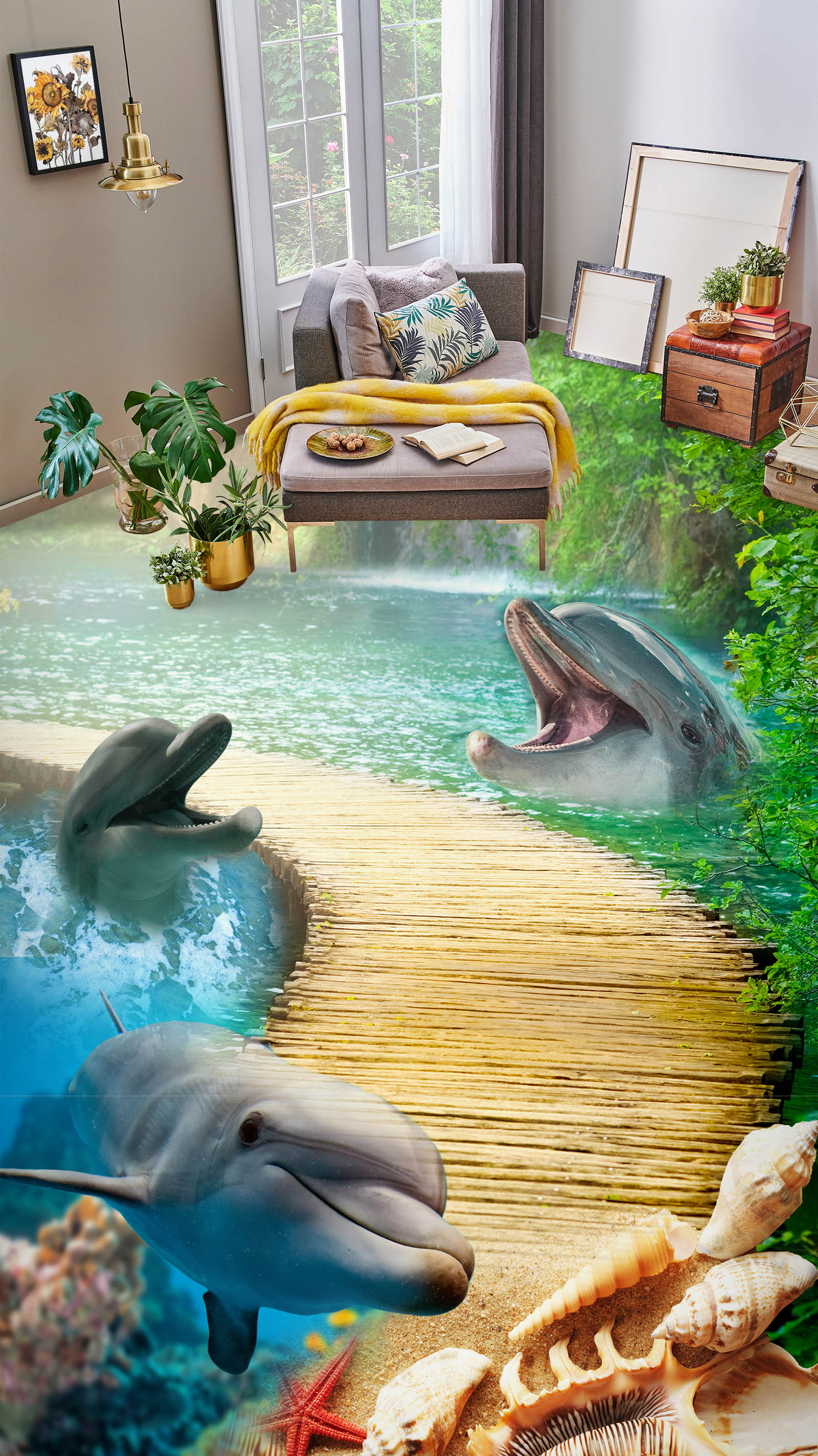 3D Dolphin Happiness 181 Floor Mural Wallpaper Murals Rug & Mat Print Epoxy waterproof bath floor