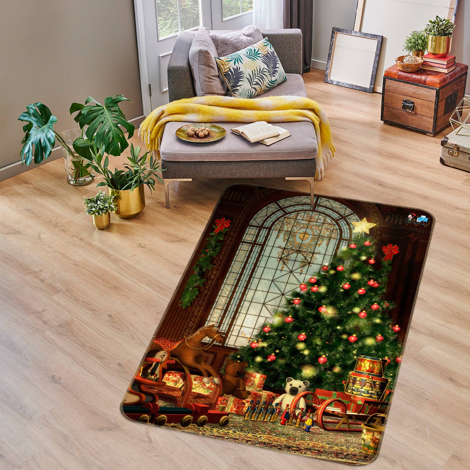 3D Trojan Tree 56179 Christmas Non Slip Rug Mat Xmas