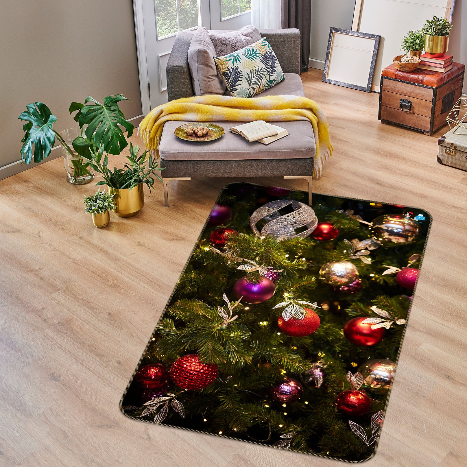 3D Branches Ball 57037 Christmas Non Slip Rug Mat Xmas