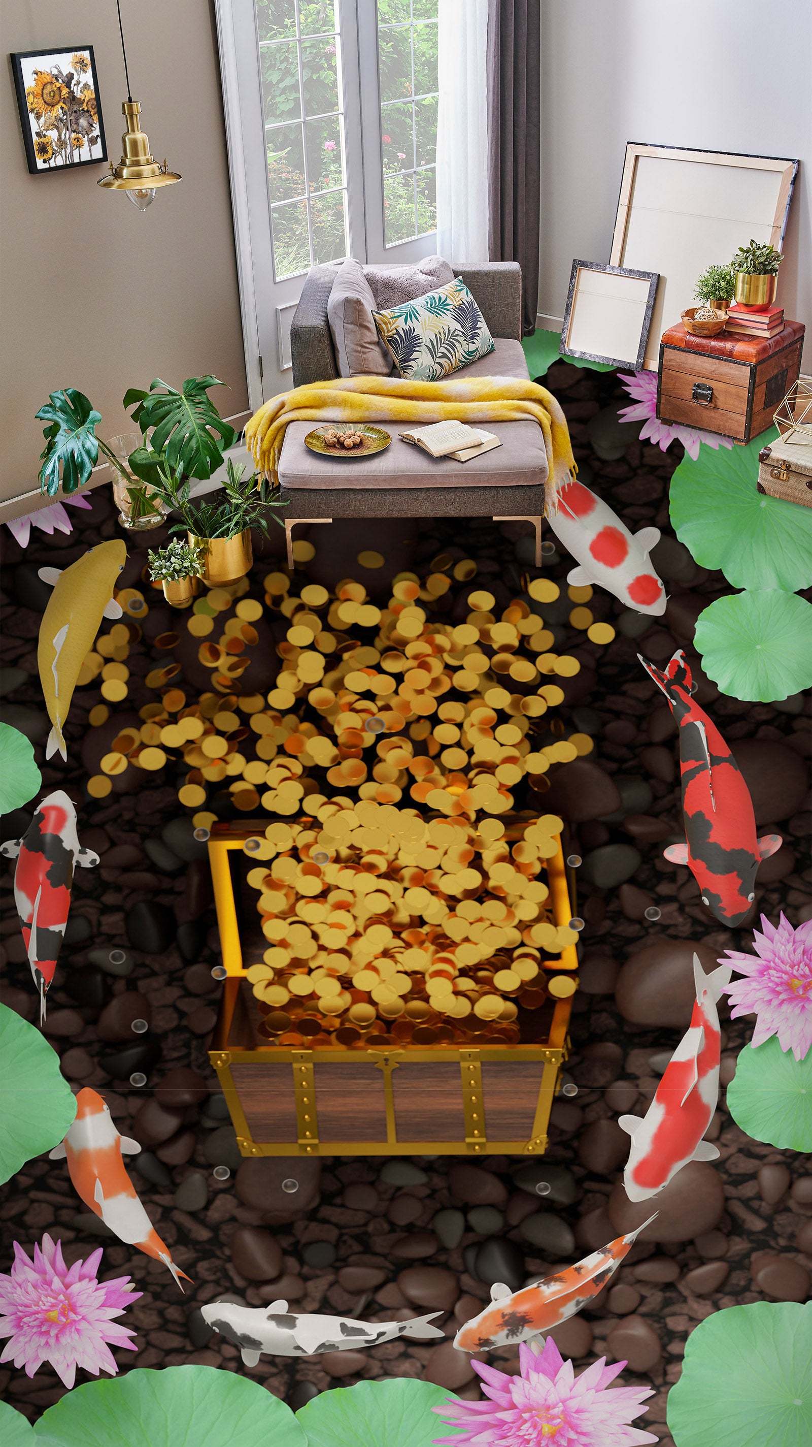 3D Pond Treasure 293 Floor Mural Wallpaper Murals Rug & Mat Print Epoxy waterproof bath floor