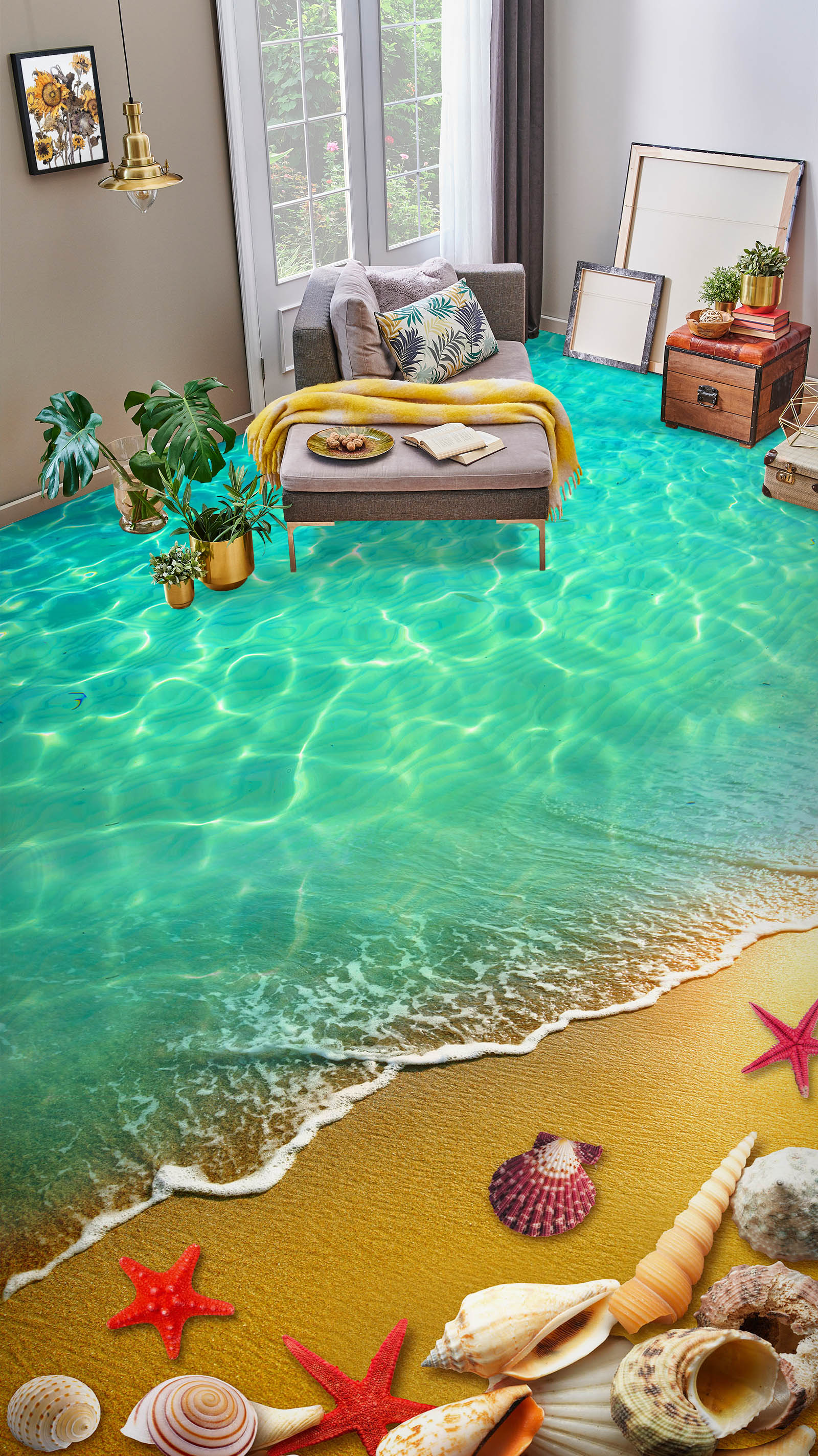 3D Red Starfish And Purple Seashells 284 Floor Mural Wallpaper Murals Rug & Mat Print Epoxy waterproof bath floor