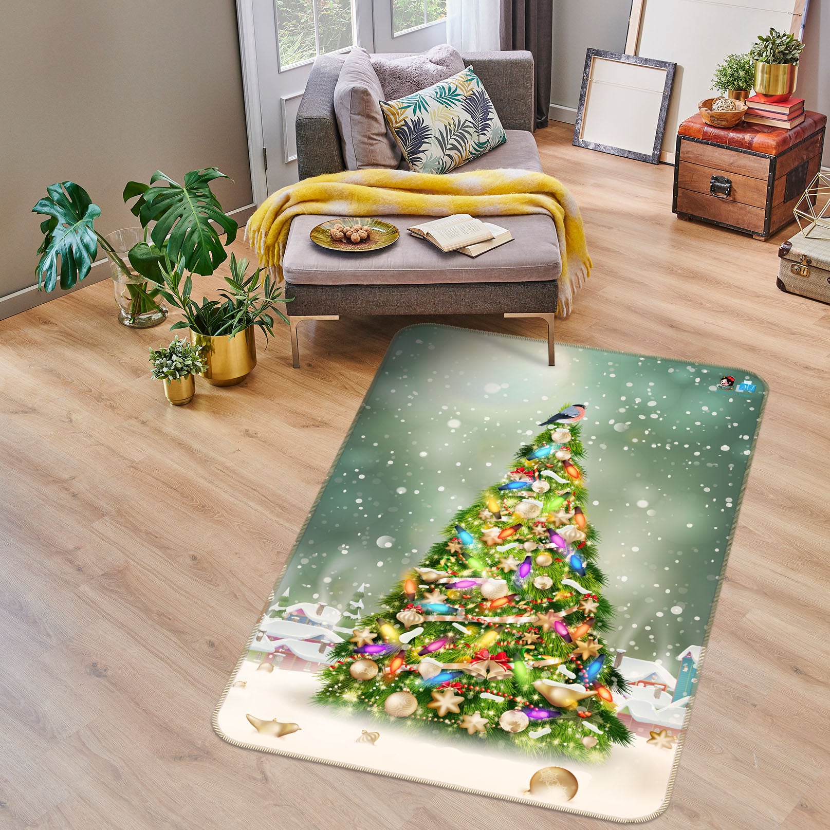 3D Snow Colorful Tree 57027 Christmas Non Slip Rug Mat Xmas