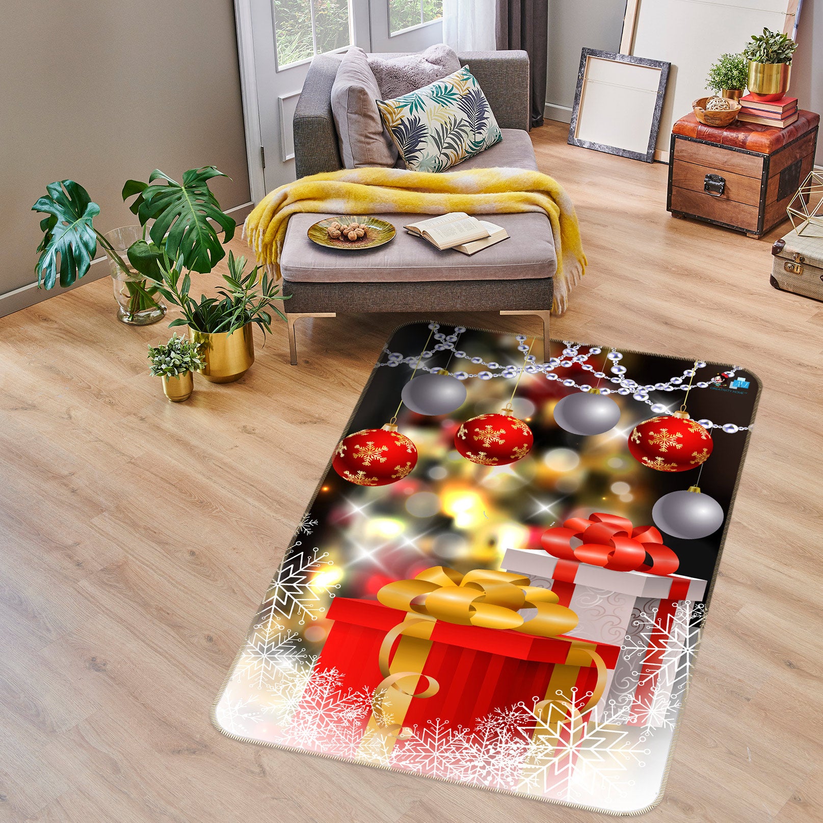 3D Red Gift Box 56189 Christmas Non Slip Rug Mat Xmas