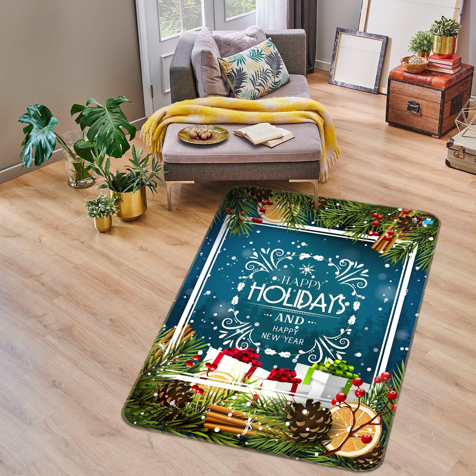 3D Letter Gift Box Pineta 57033 Christmas Non Slip Rug Mat Xmas